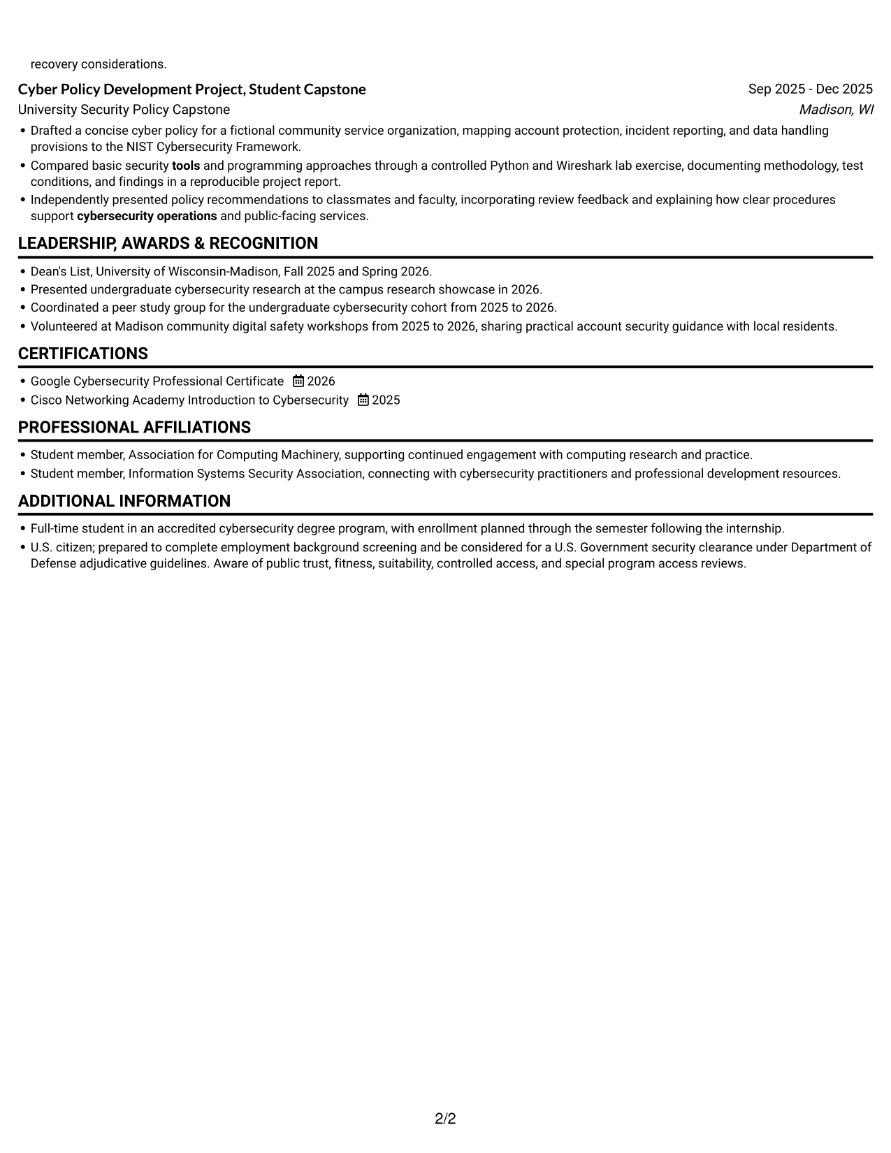 Resume example — page 2