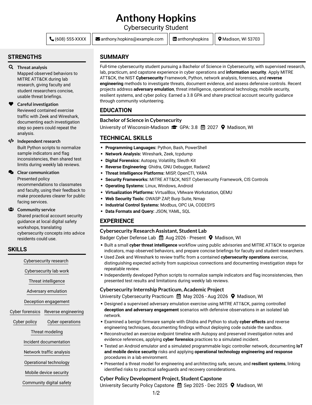 Resume example — page 1