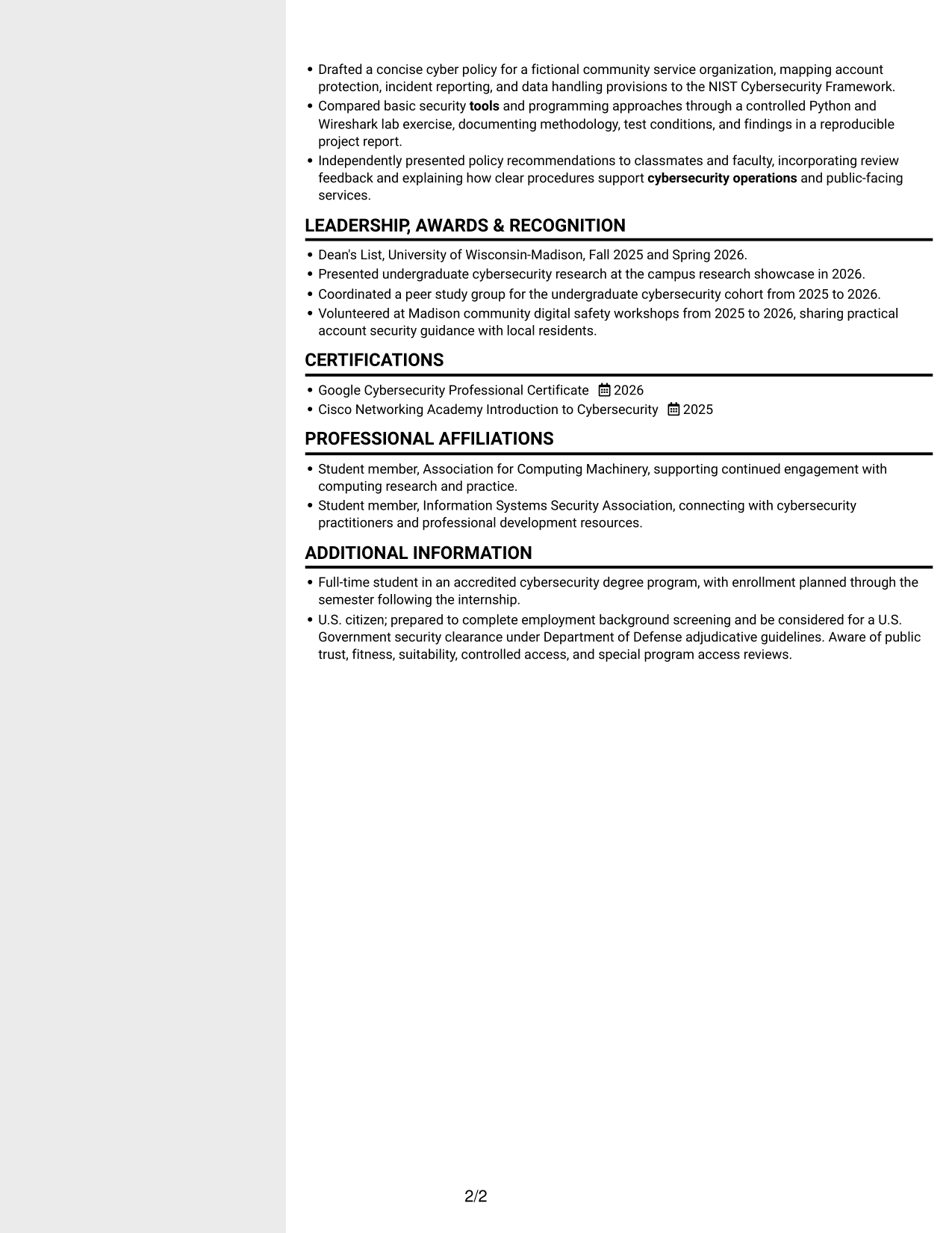 Resume example — page 2