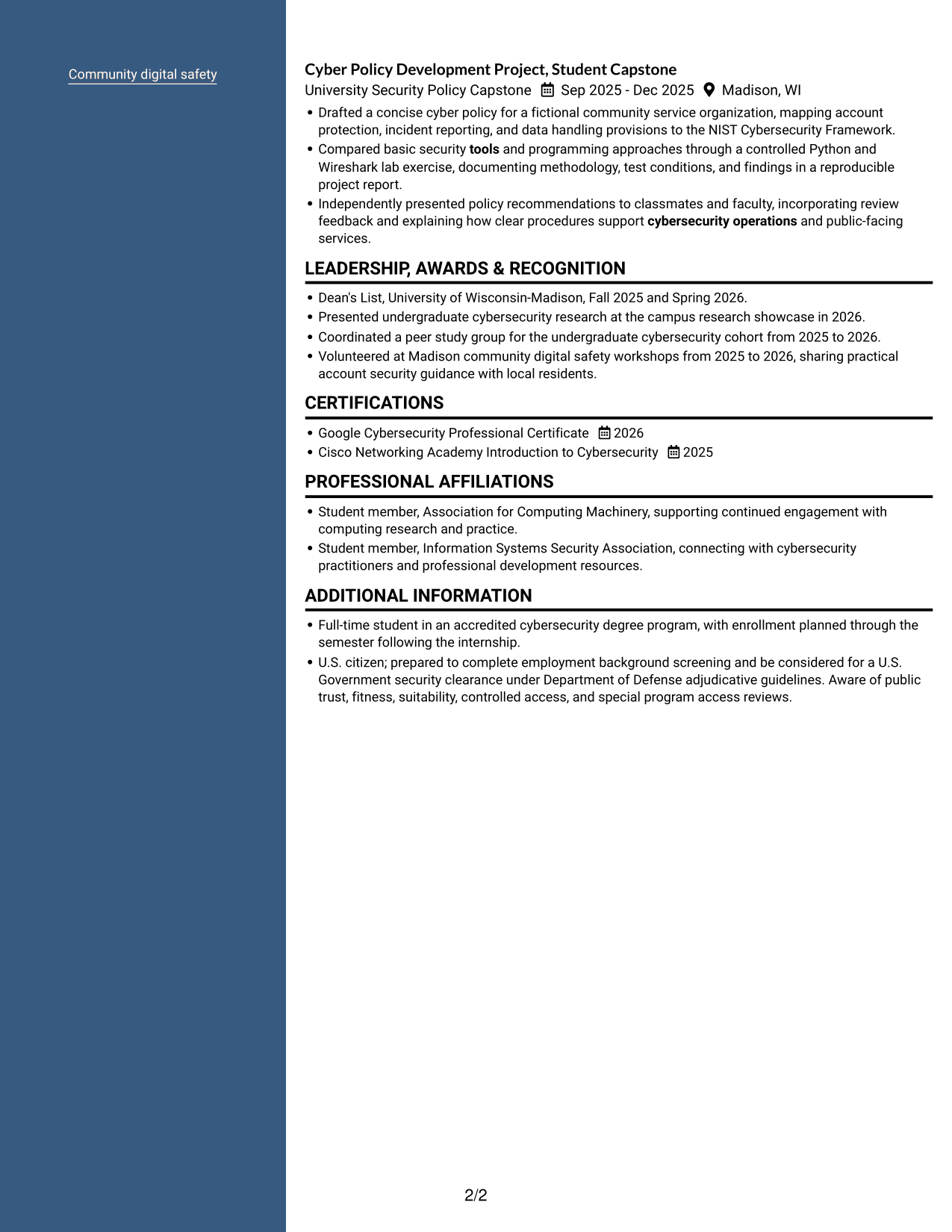 Resume example — page 2