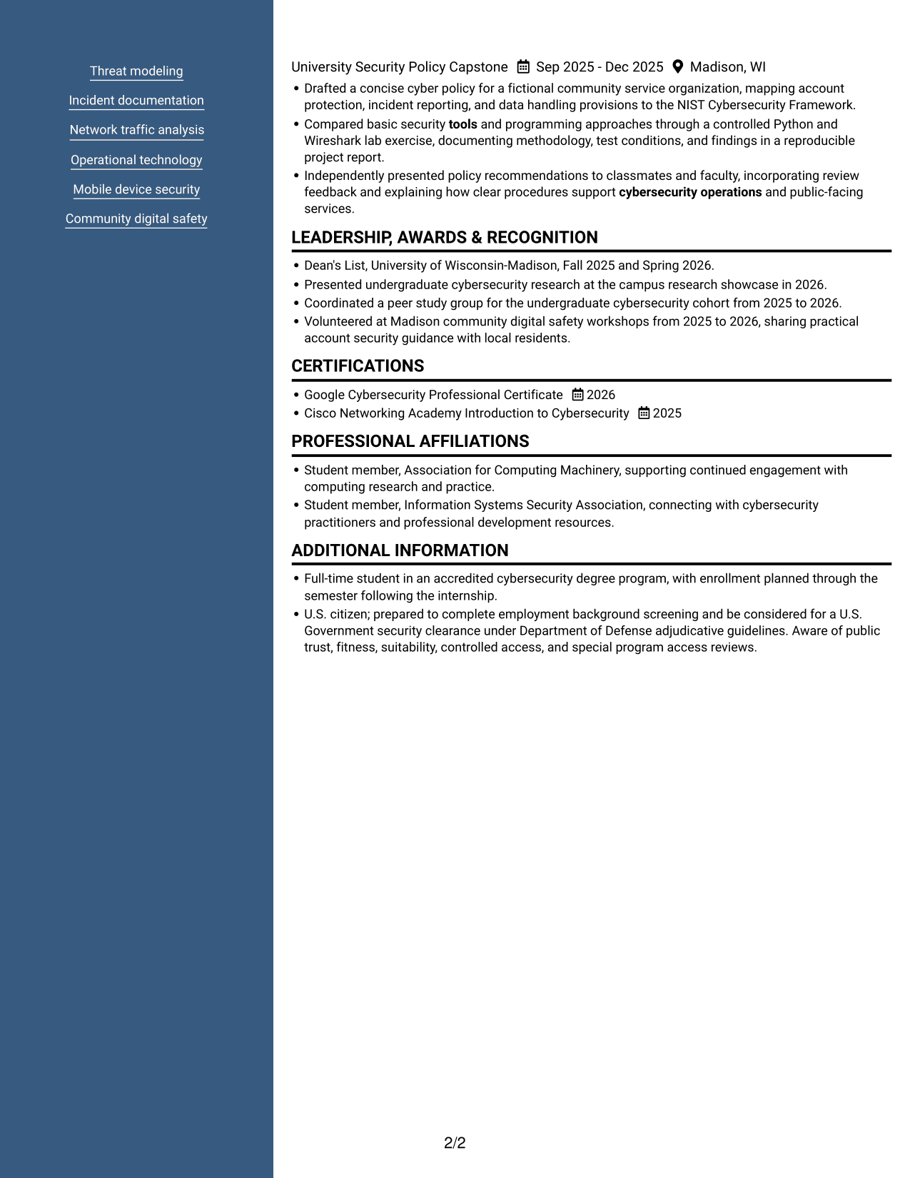 Resume example — page 2