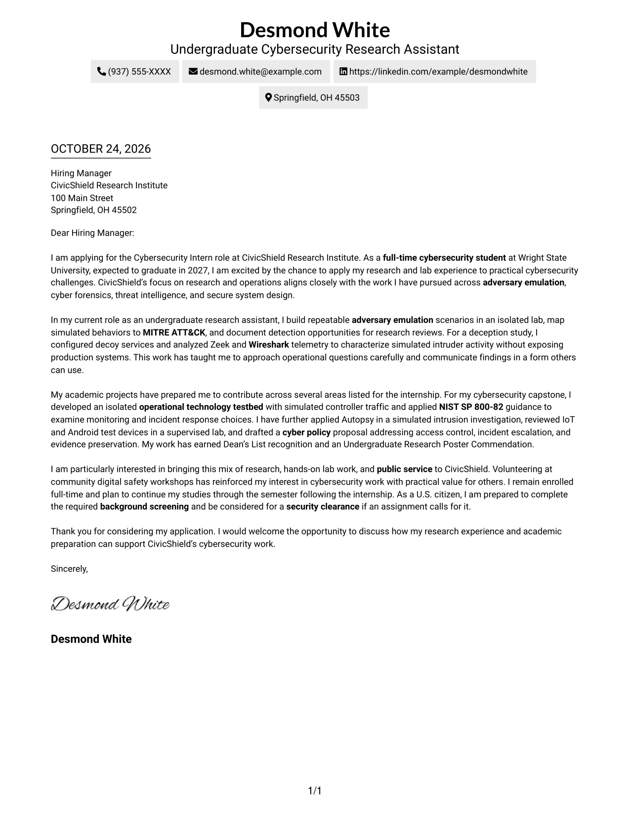 Cover letter example — page 1