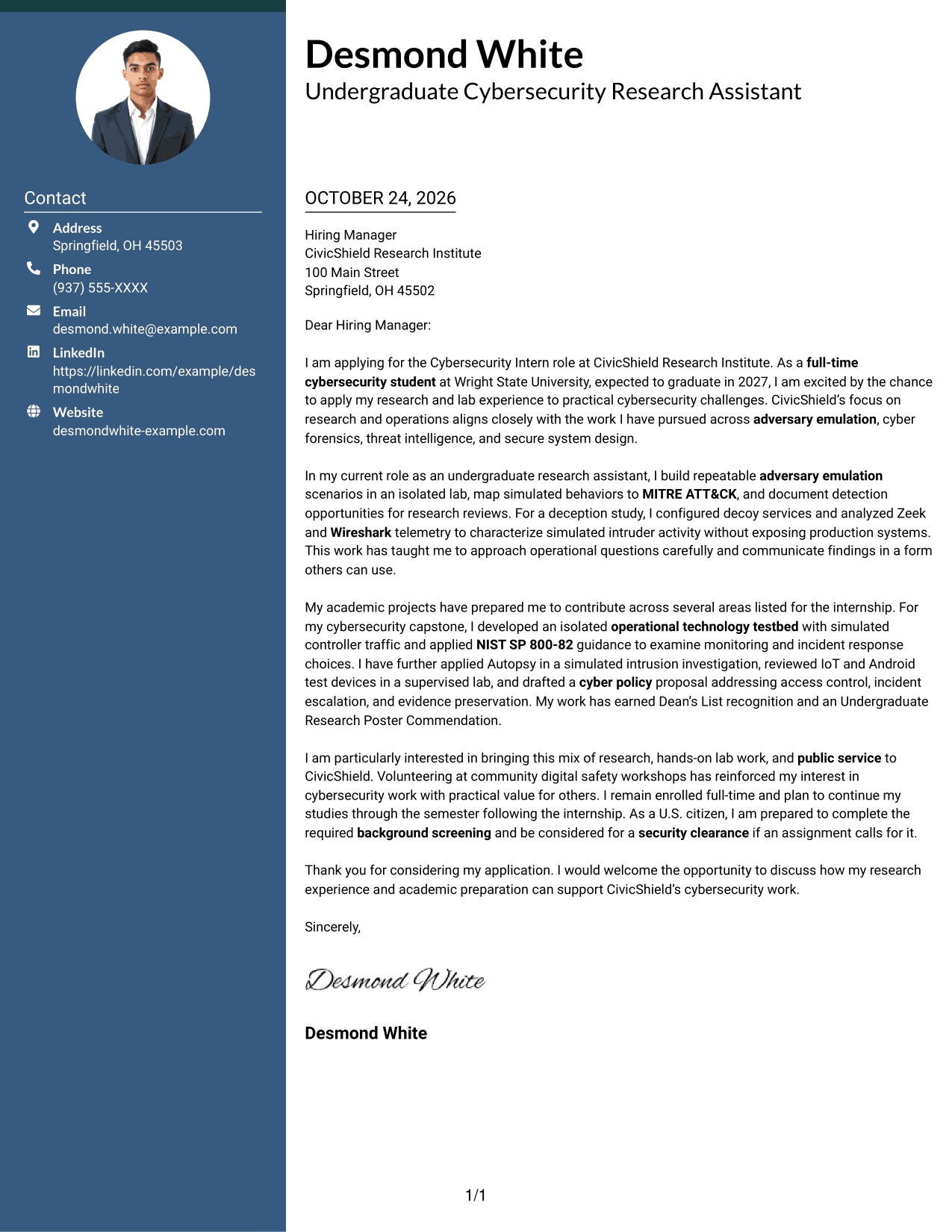 Cover letter example — page 1