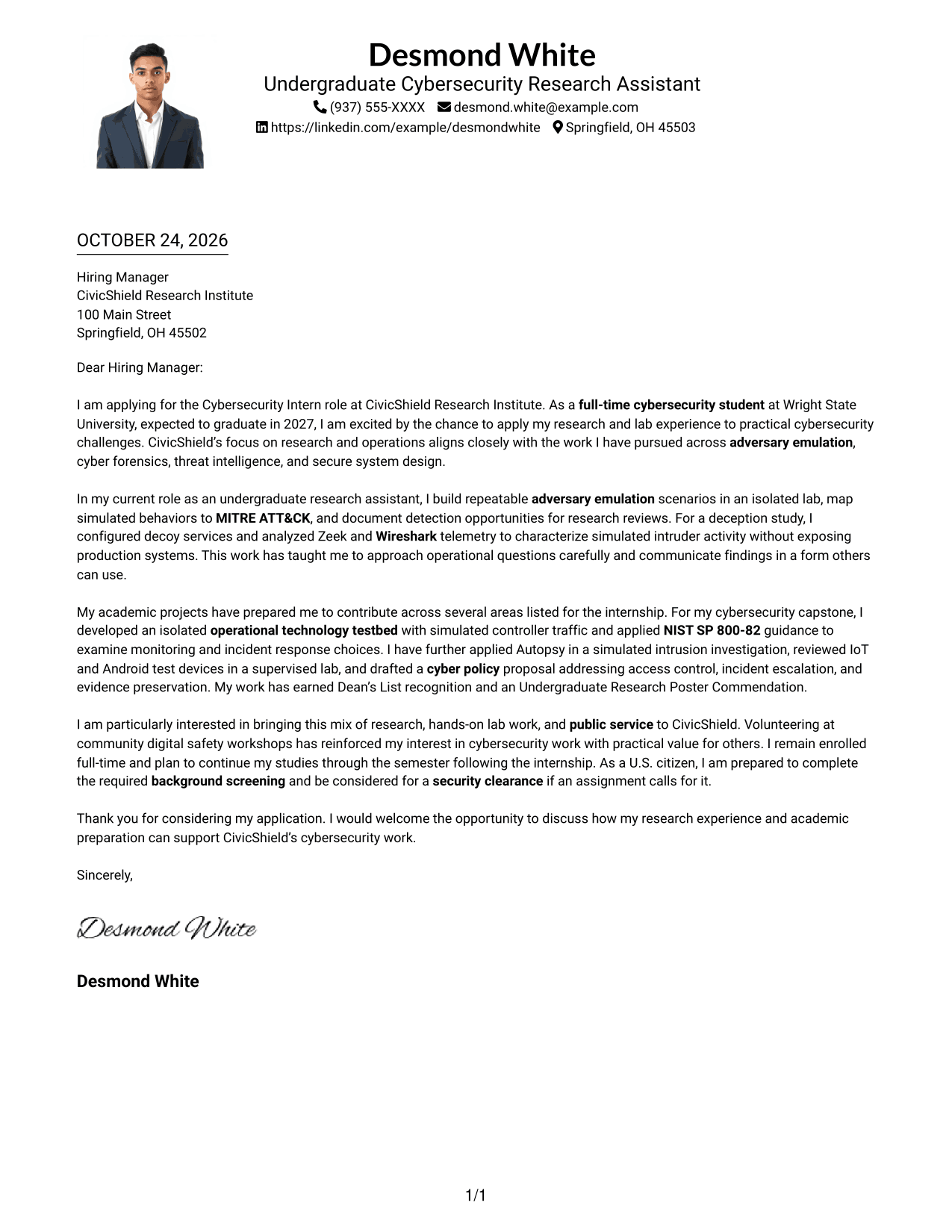 Cover letter example — page 1