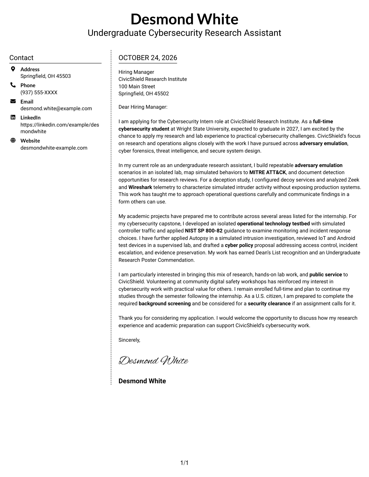 Cover letter example — page 1