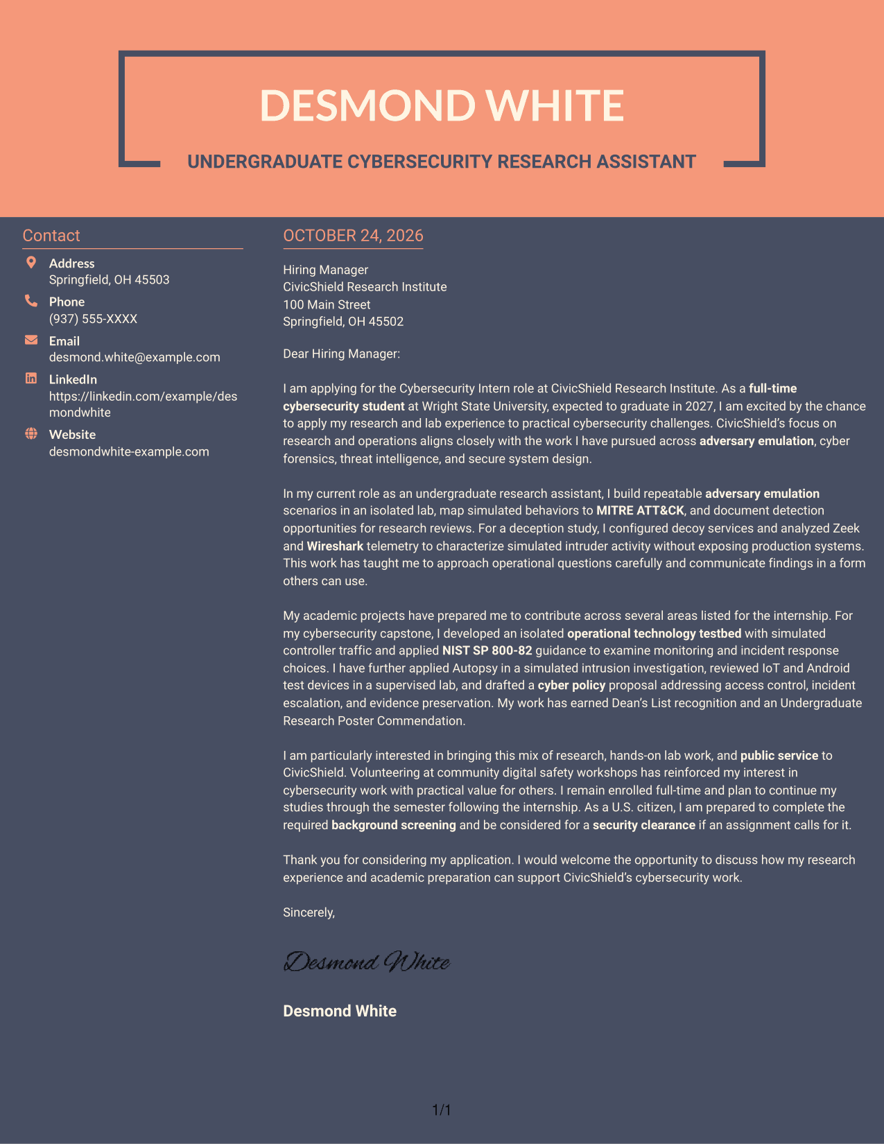 Cover letter example — page 1