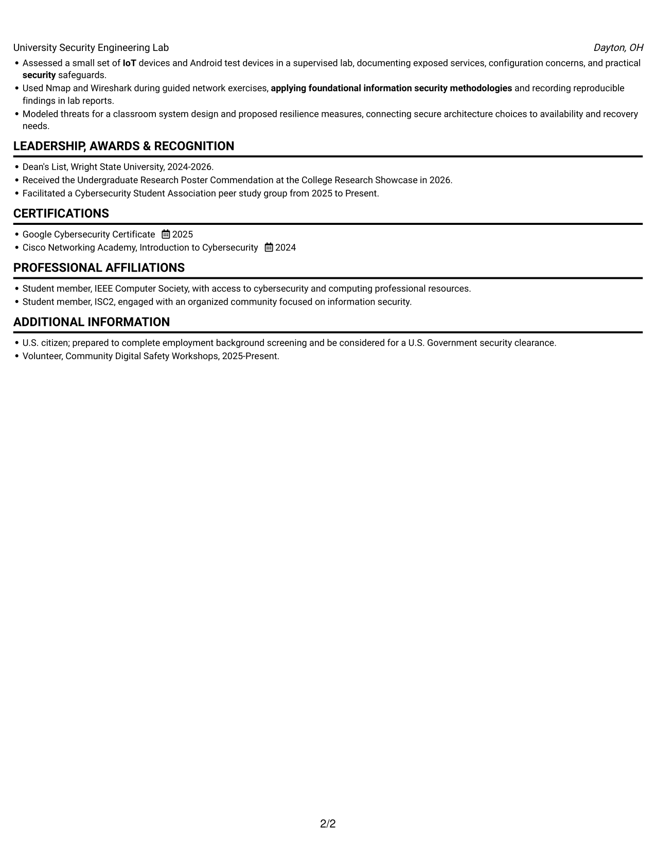 Resume example — page 2