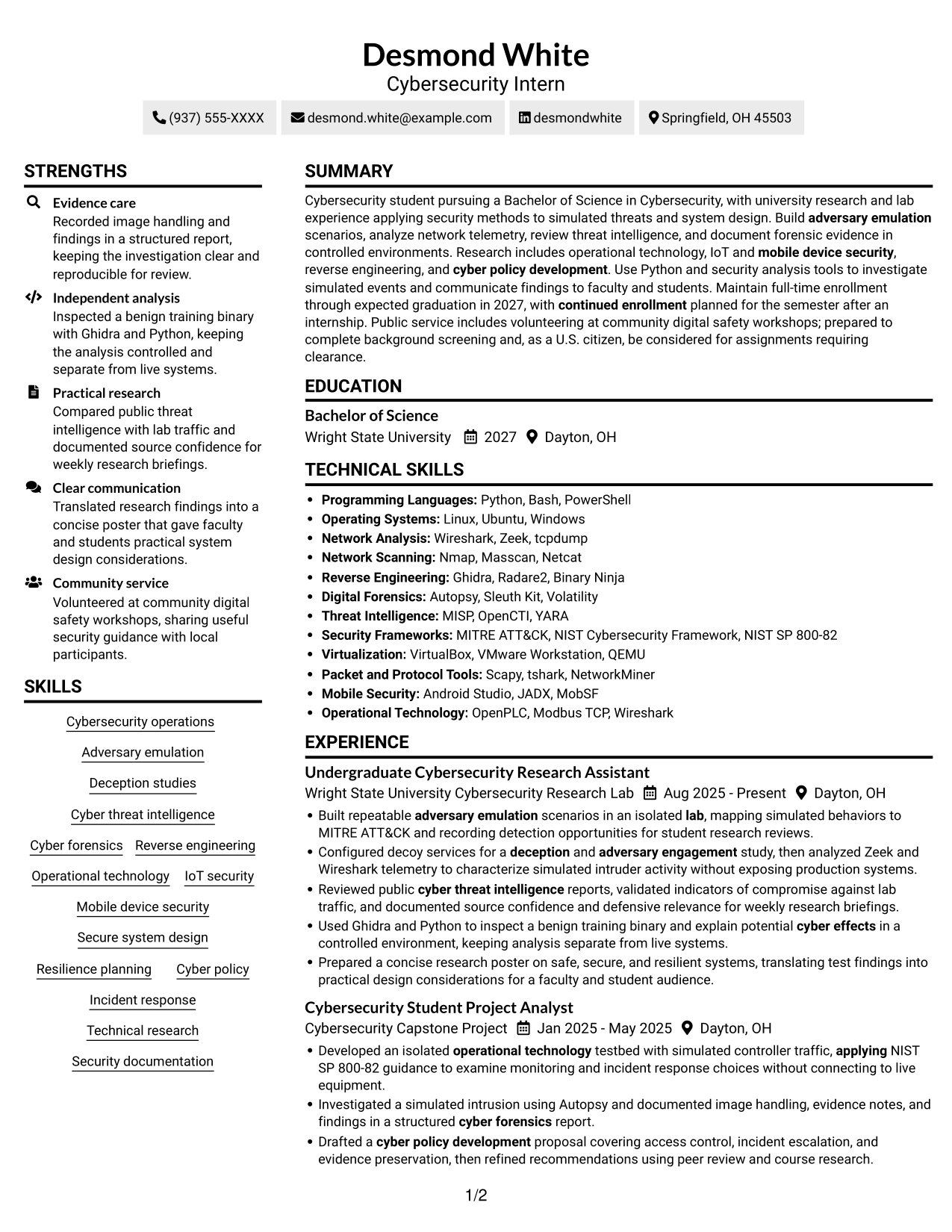 Resume example — page 1
