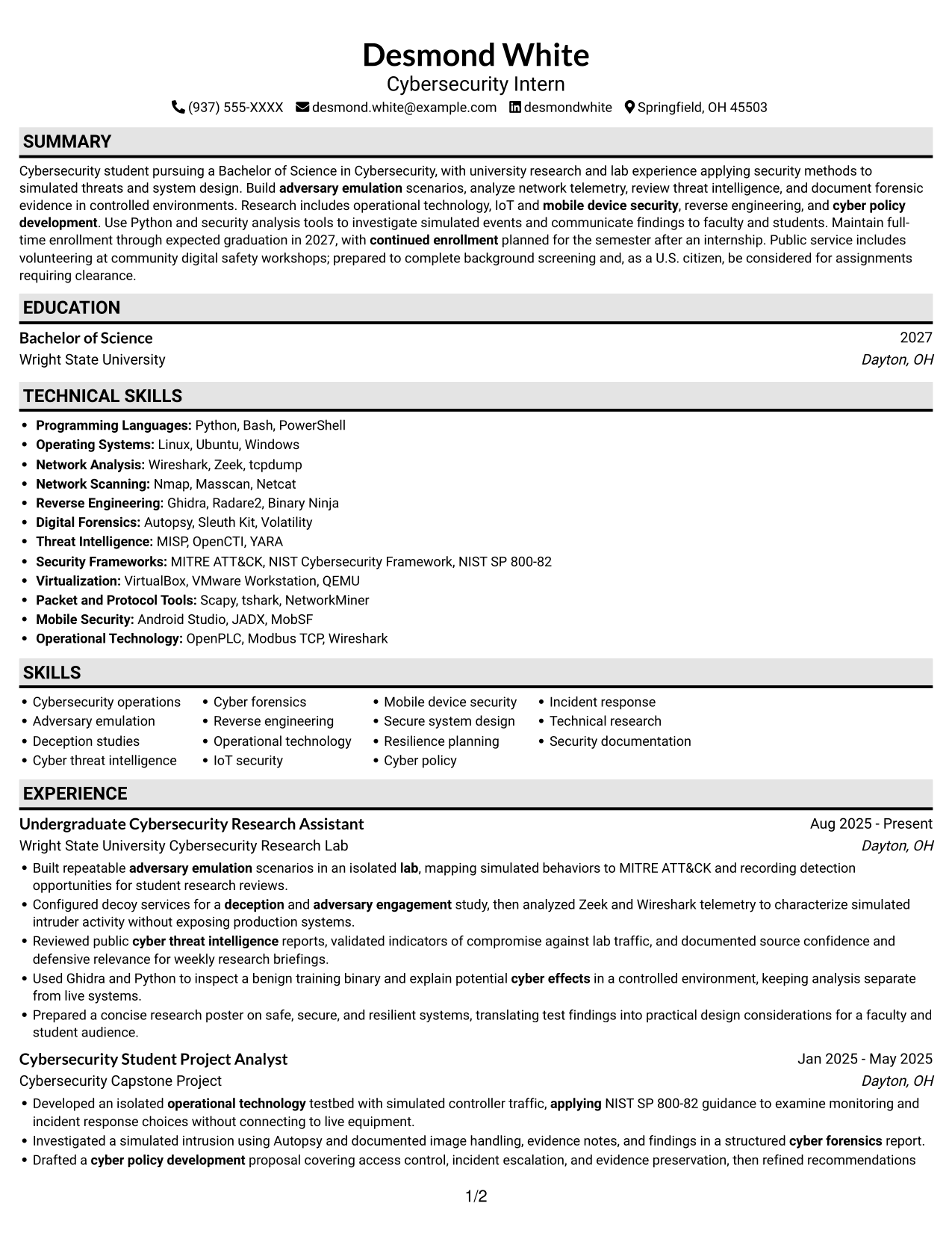 Resume example — page 1