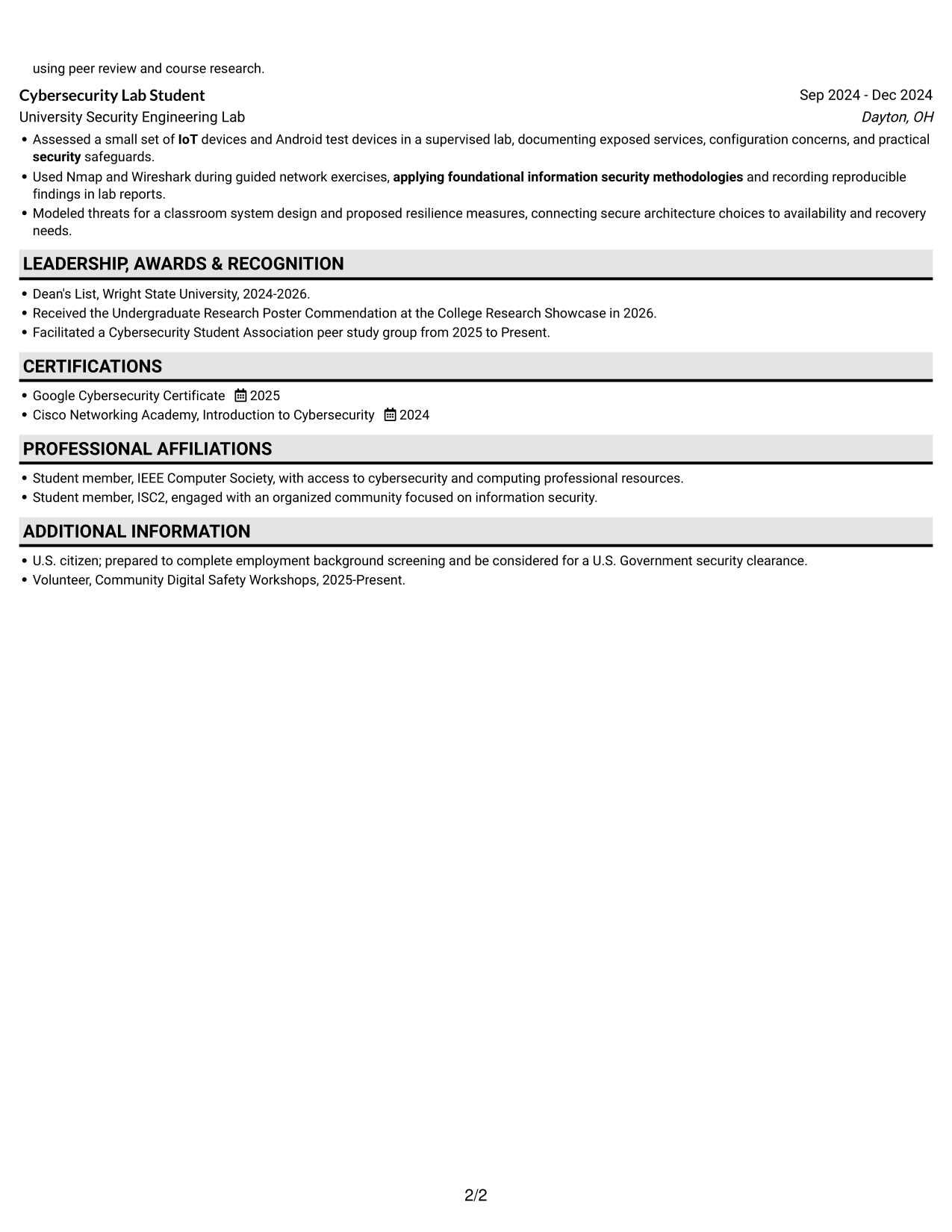 Resume example — page 2