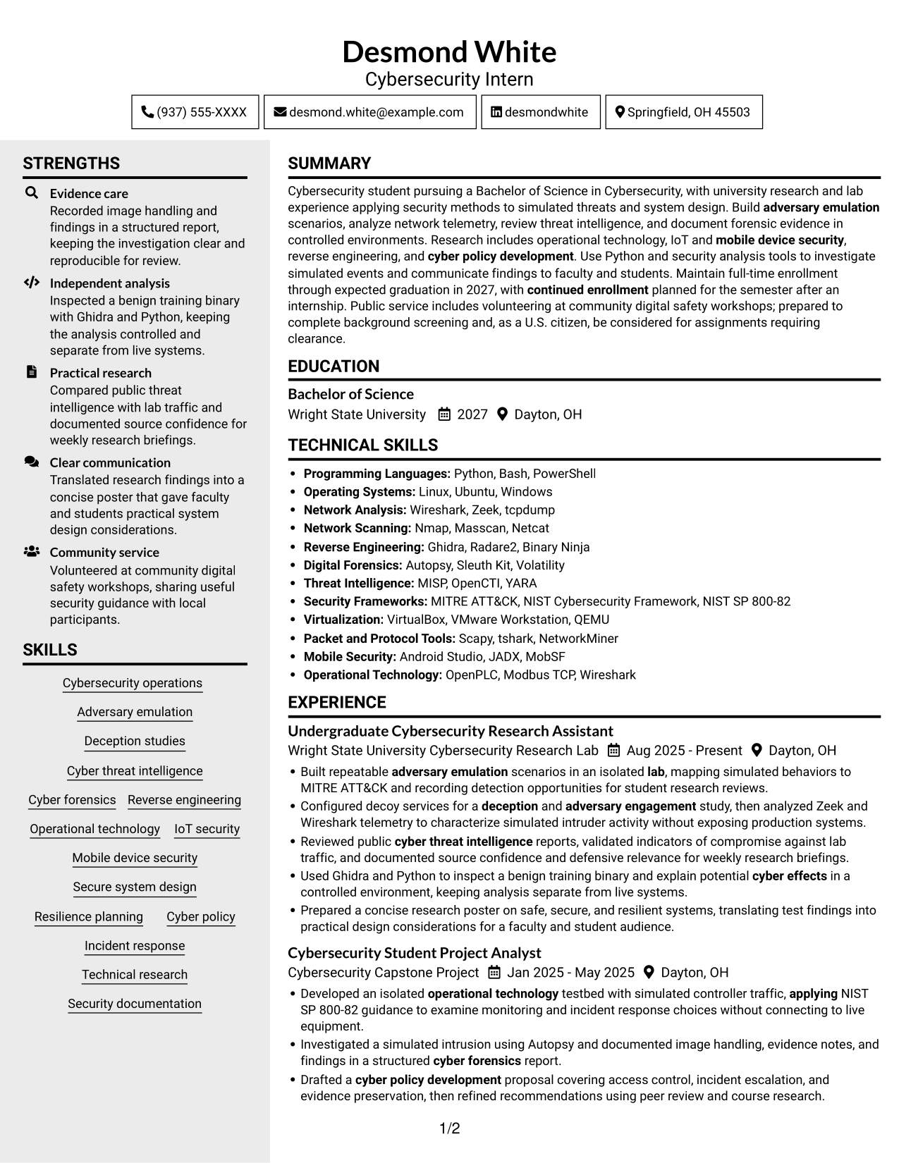 Resume example — page 1