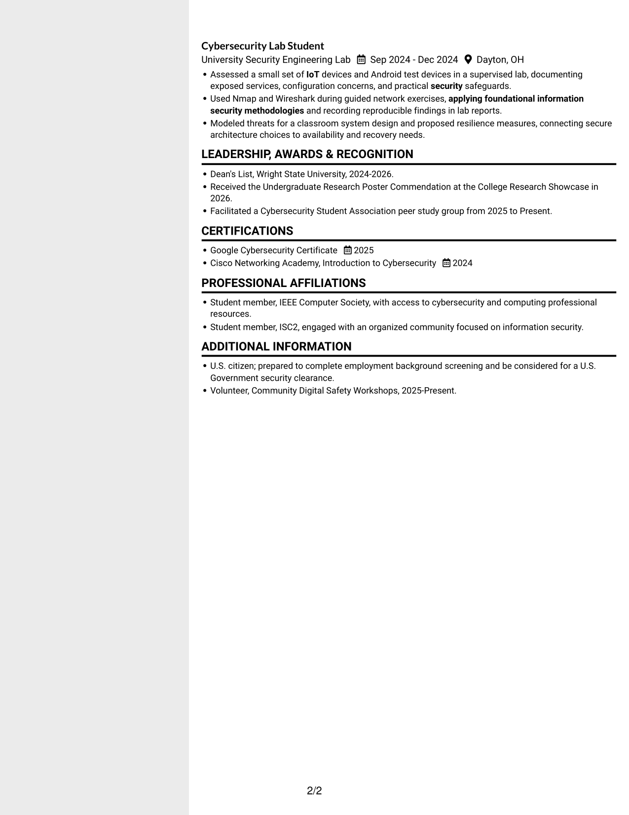 Resume example — page 2
