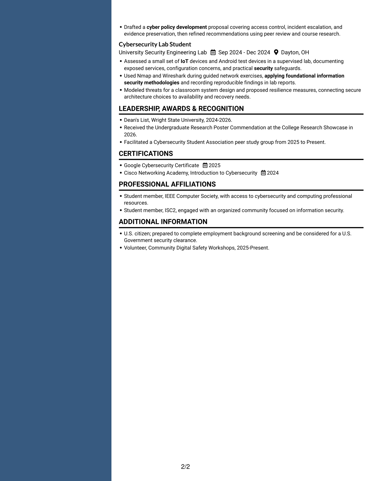 Resume example — page 2