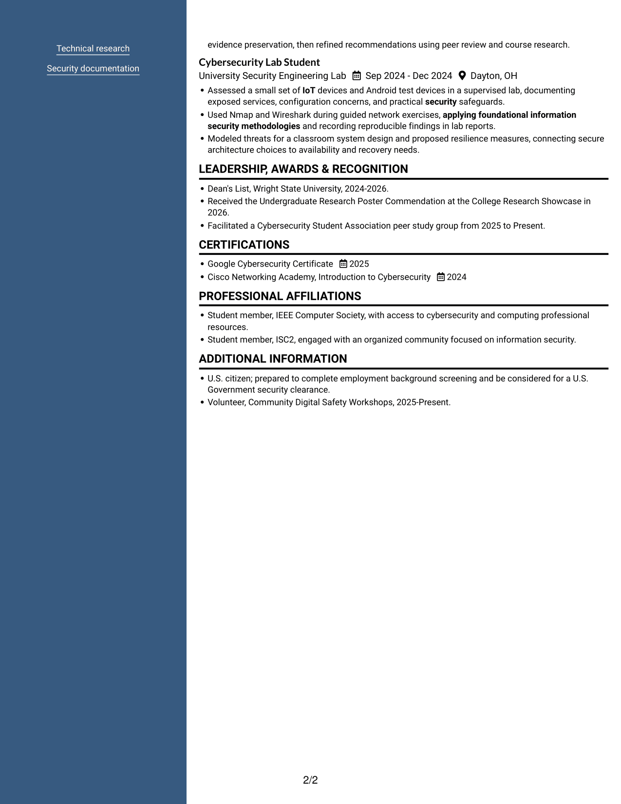 Resume example — page 2