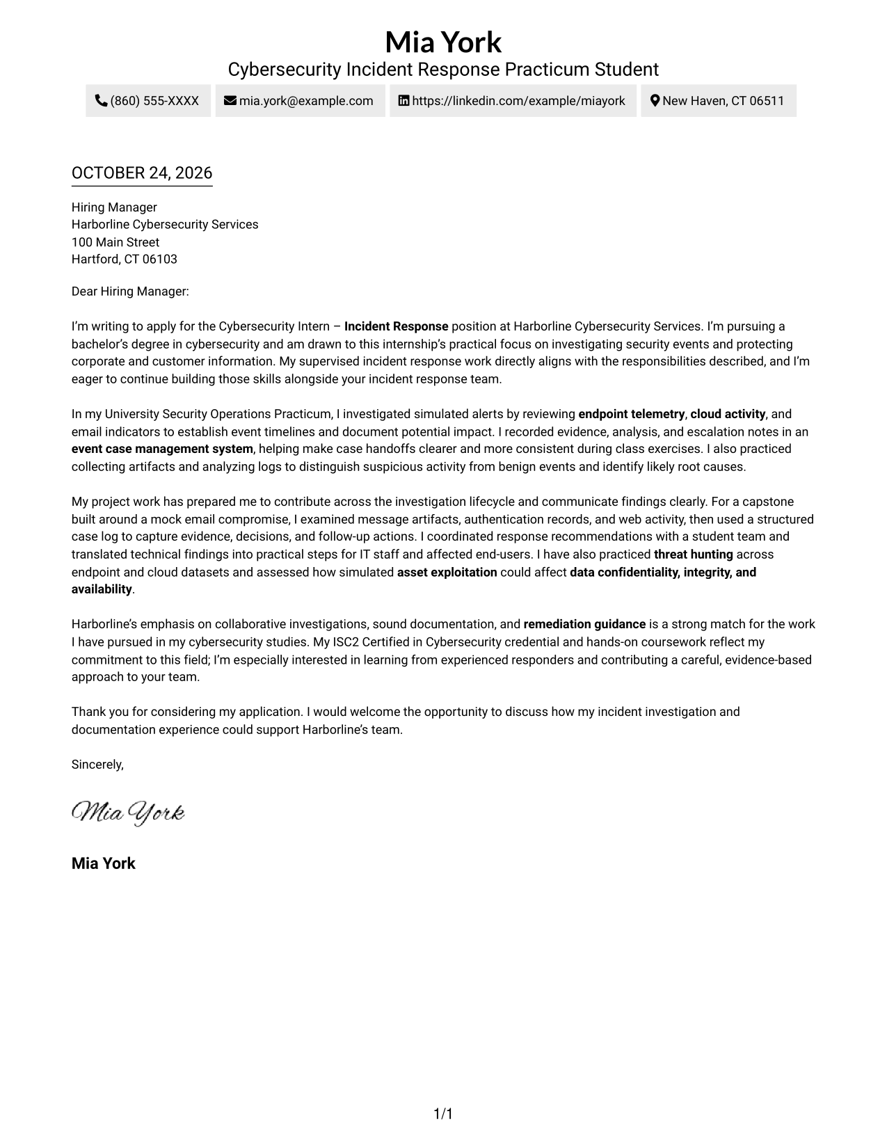 Cover letter example — page 1