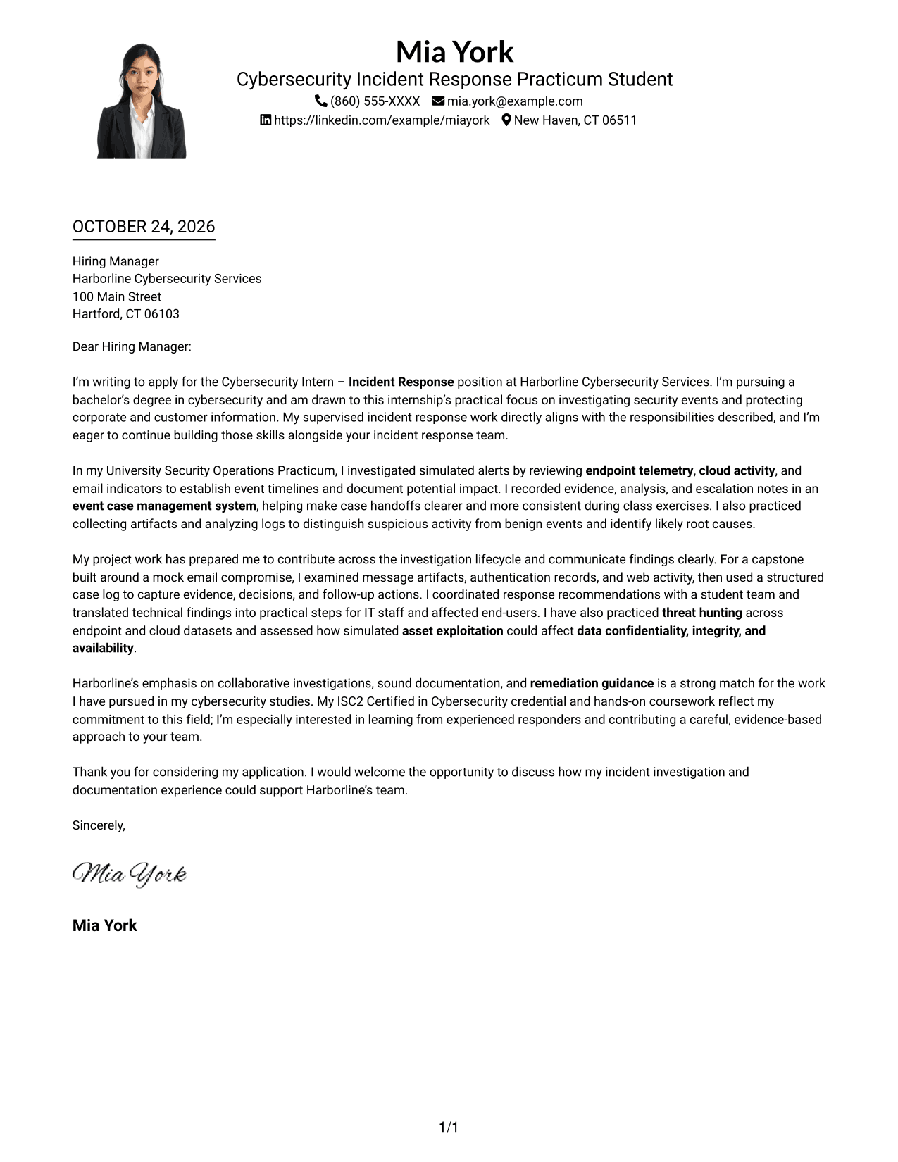 Cover letter example — page 1