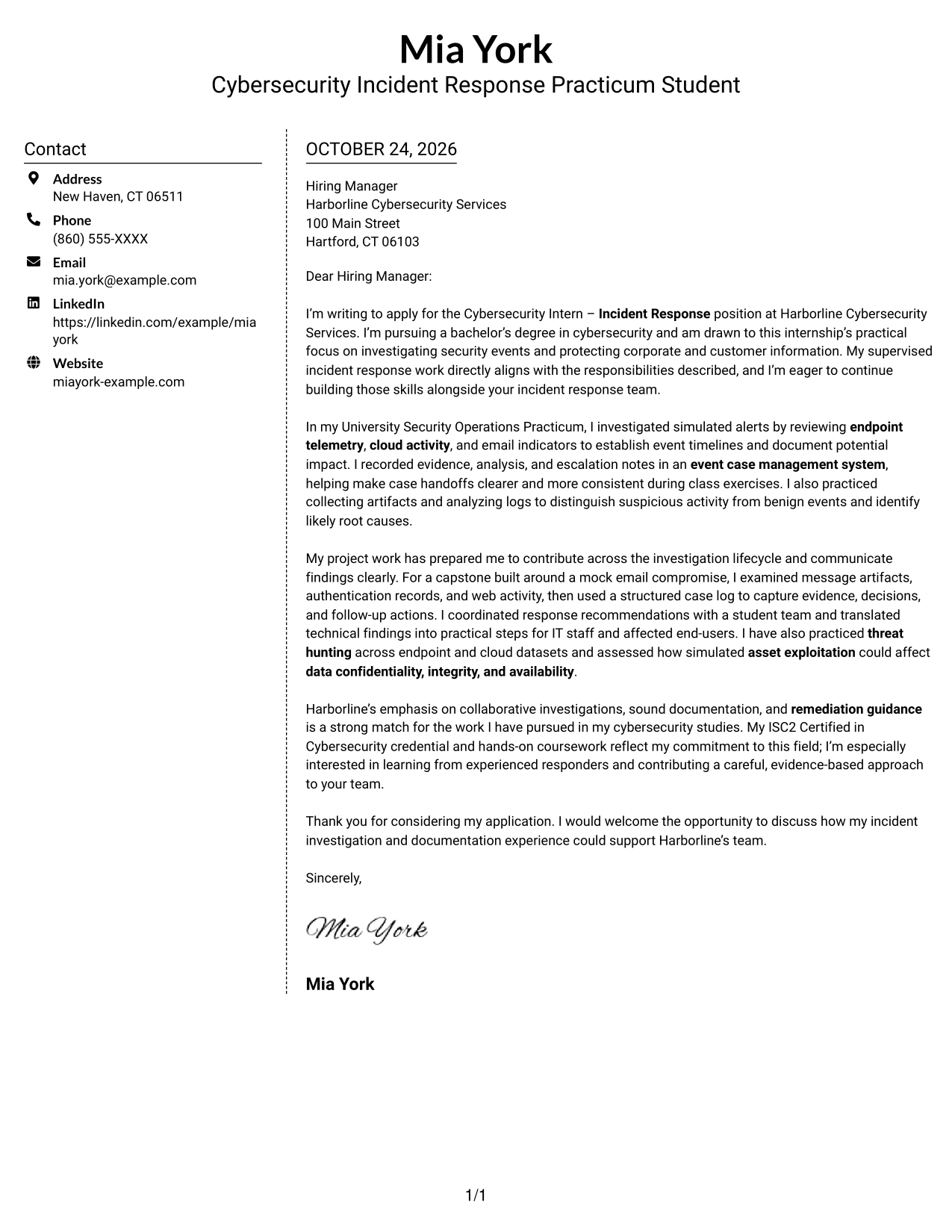 Cover letter example — page 1