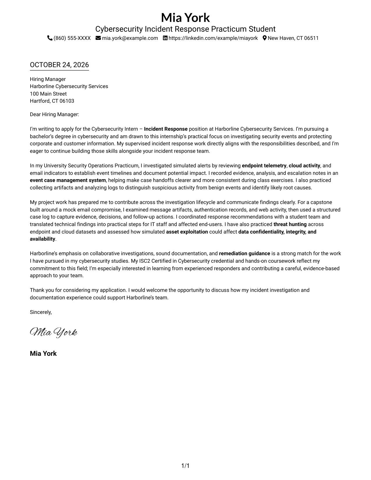 Cover letter example — page 1