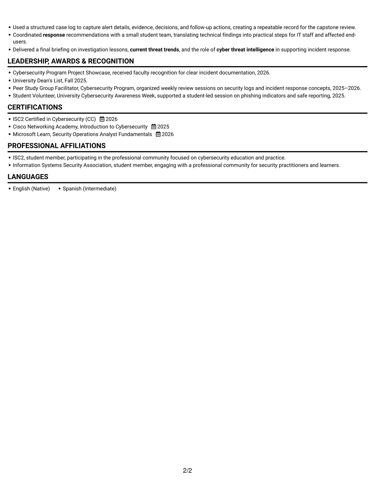 Resume example — page 2