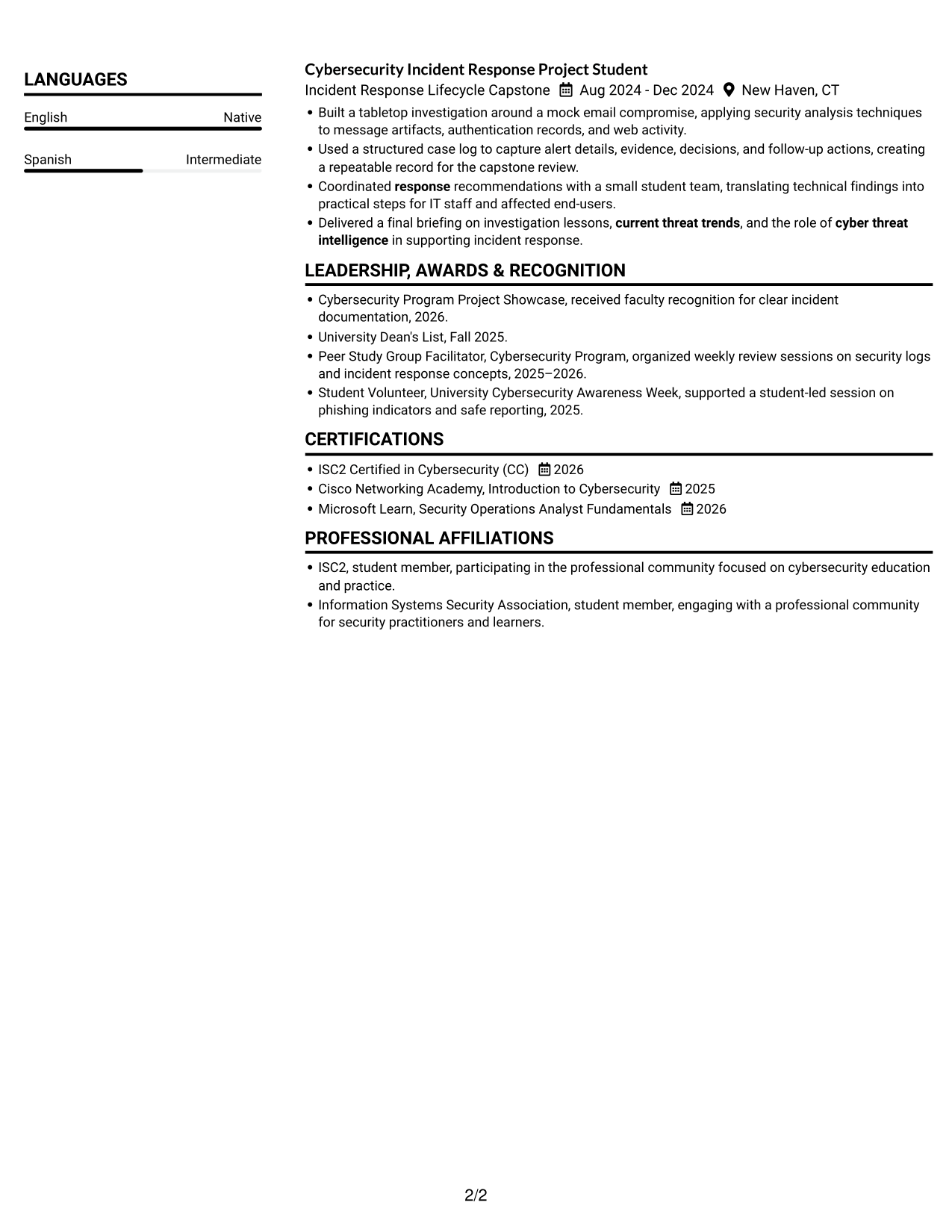 Resume example — page 2
