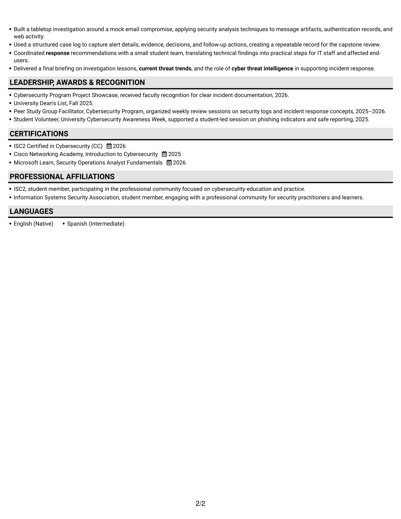 Resume example — page 2