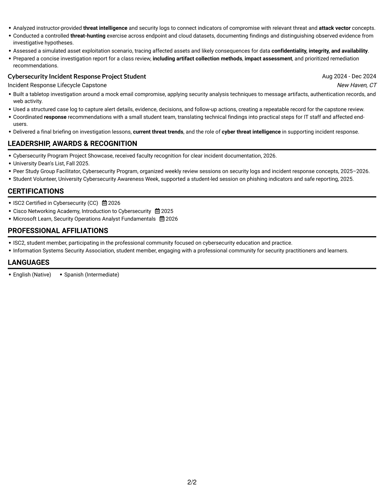 Resume example — page 2