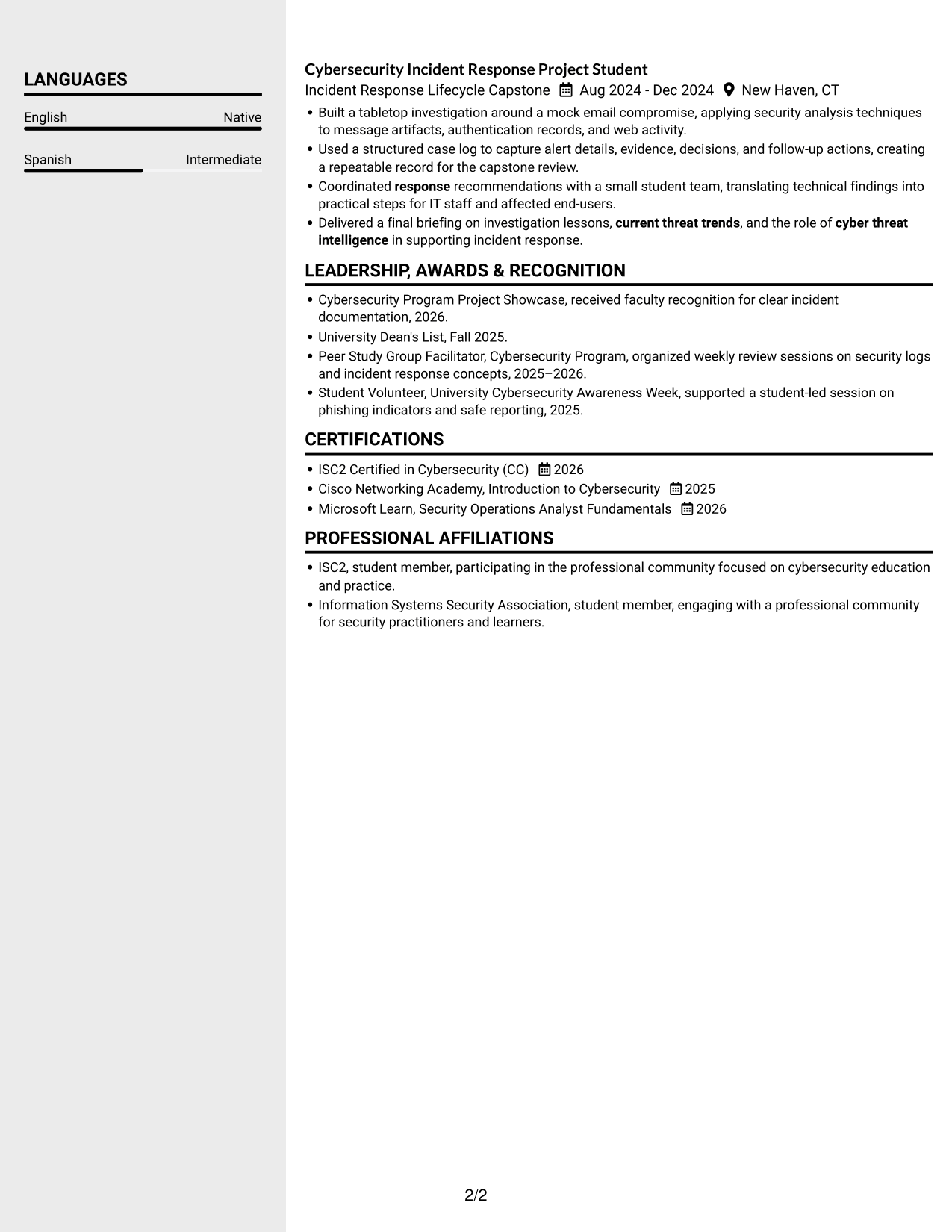 Resume example — page 2