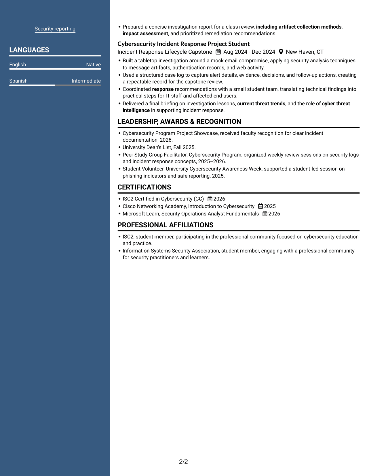 Resume example — page 2