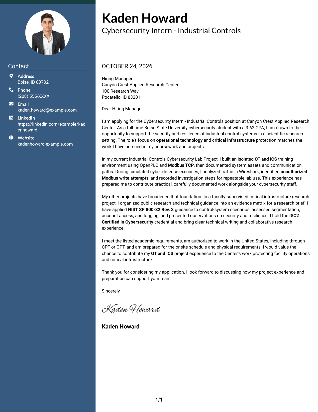 Cover letter example — page 1