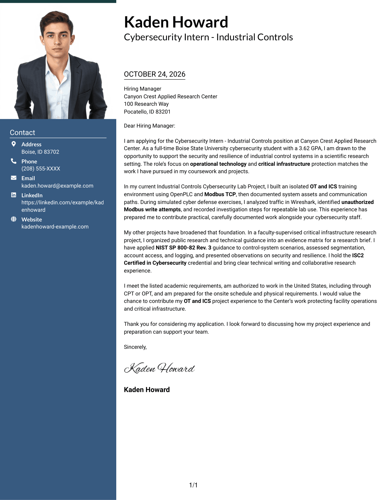 Cover letter example — page 1
