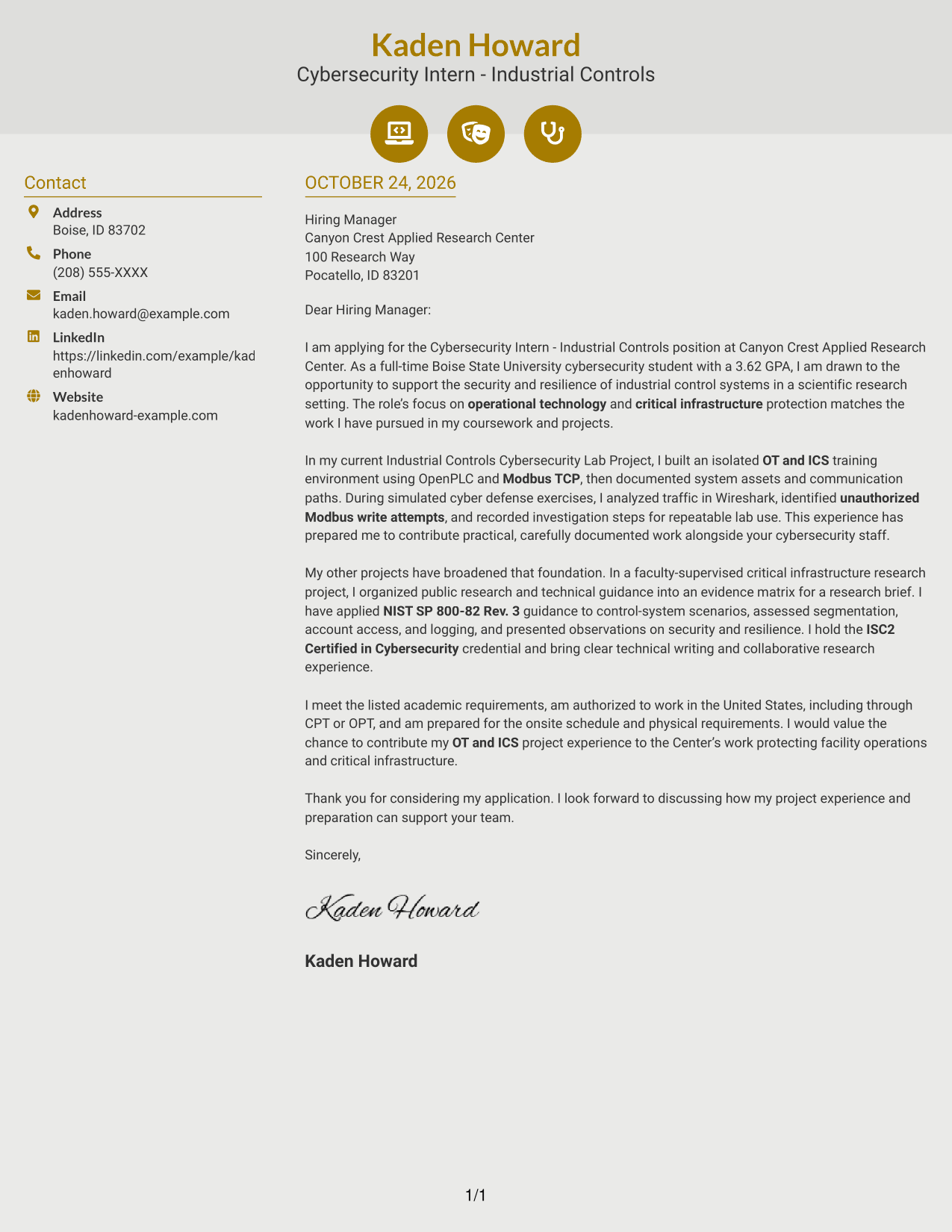 Cover letter example — page 1