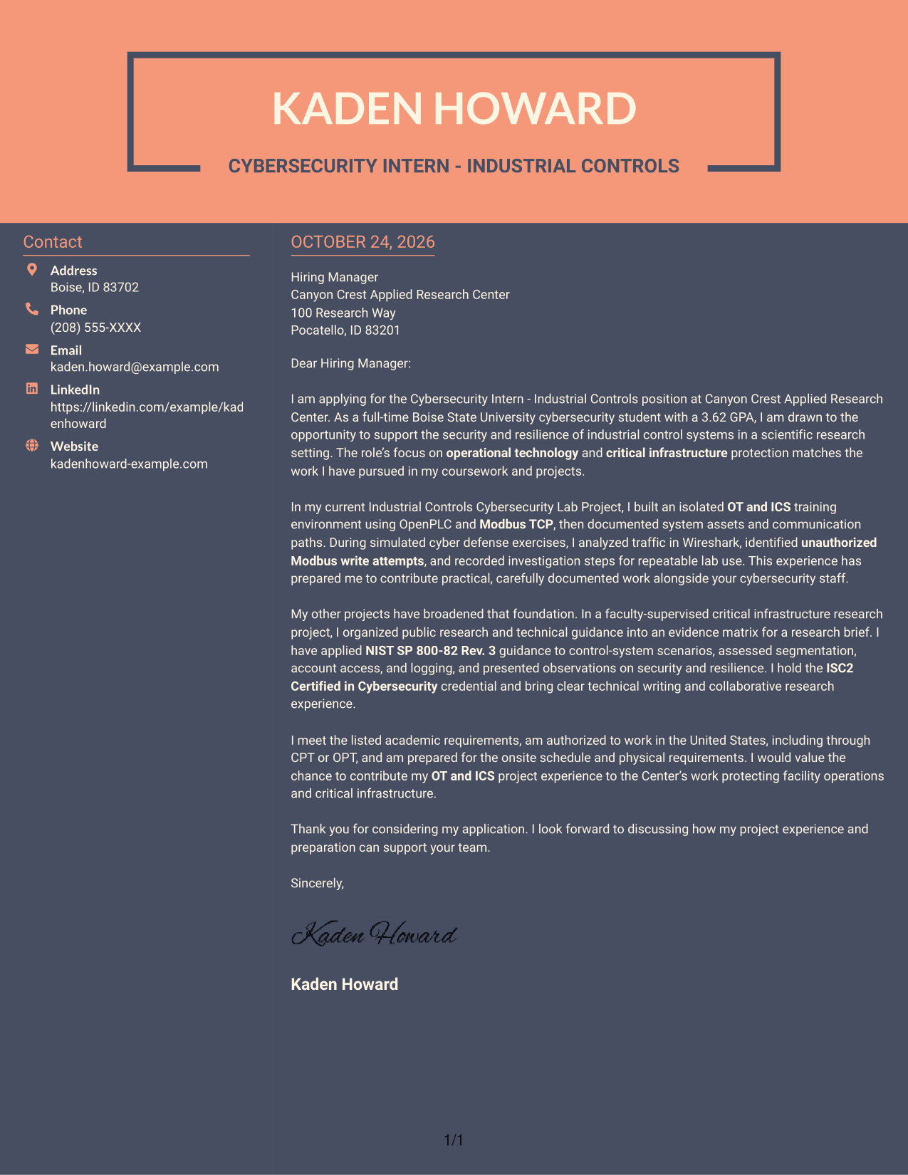 Cover letter example — page 1