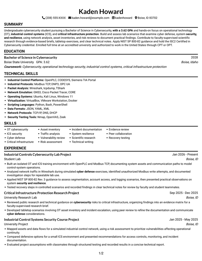 Top 10 Entry-Level Cybersecurity Engineer Resume Examples | Resume in ...