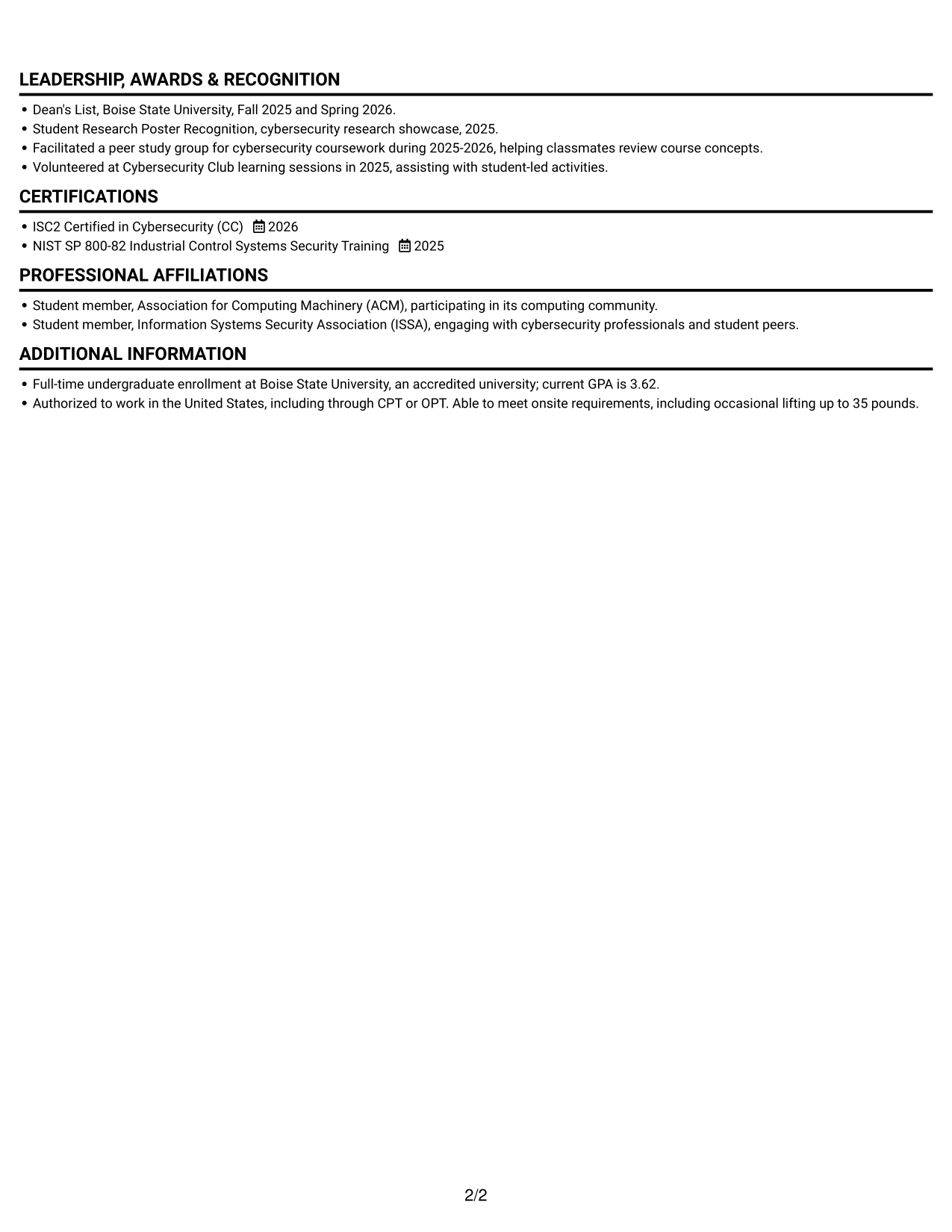 Resume example — page 2