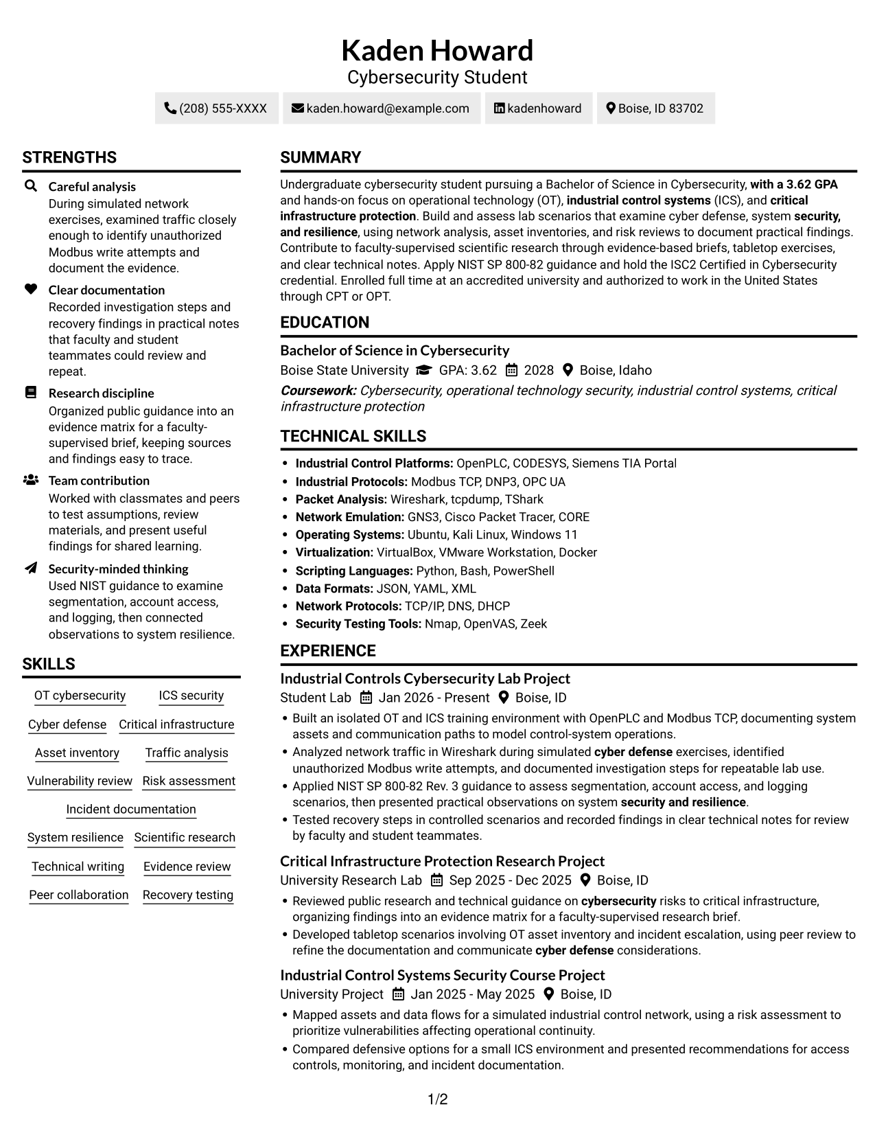 Resume example — page 1