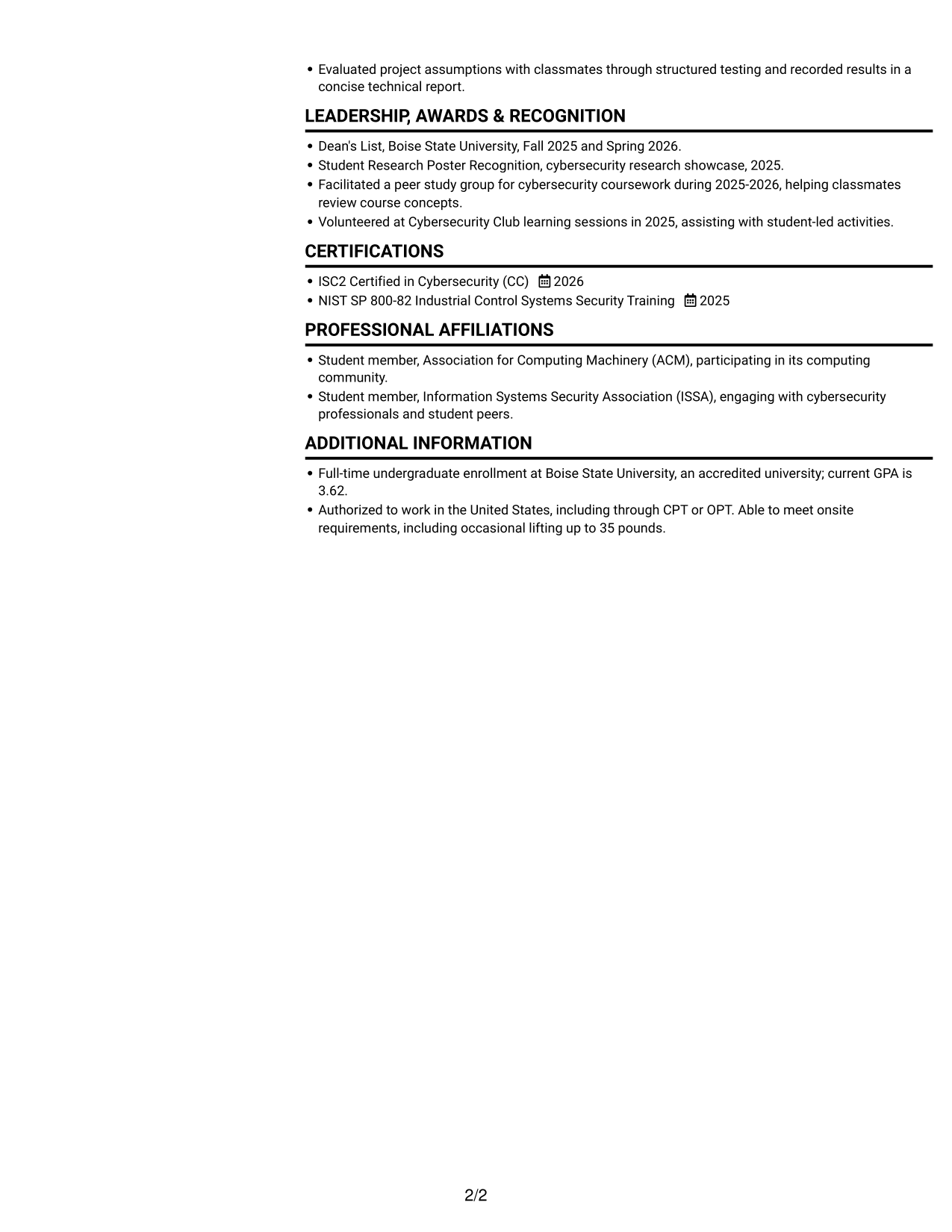 Resume example — page 2