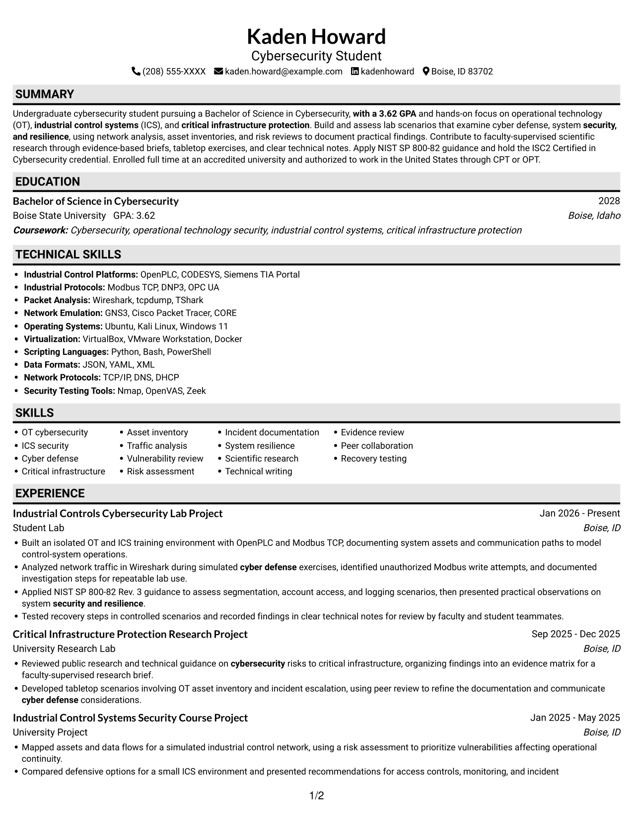 Resume example — page 1