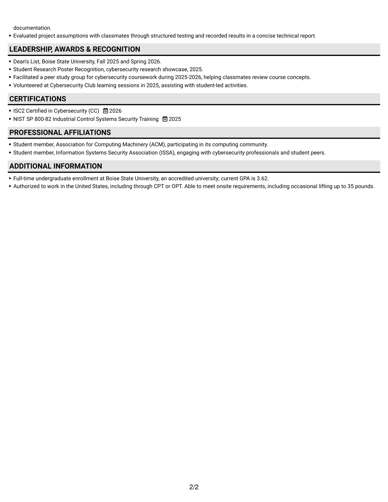 Resume example — page 2