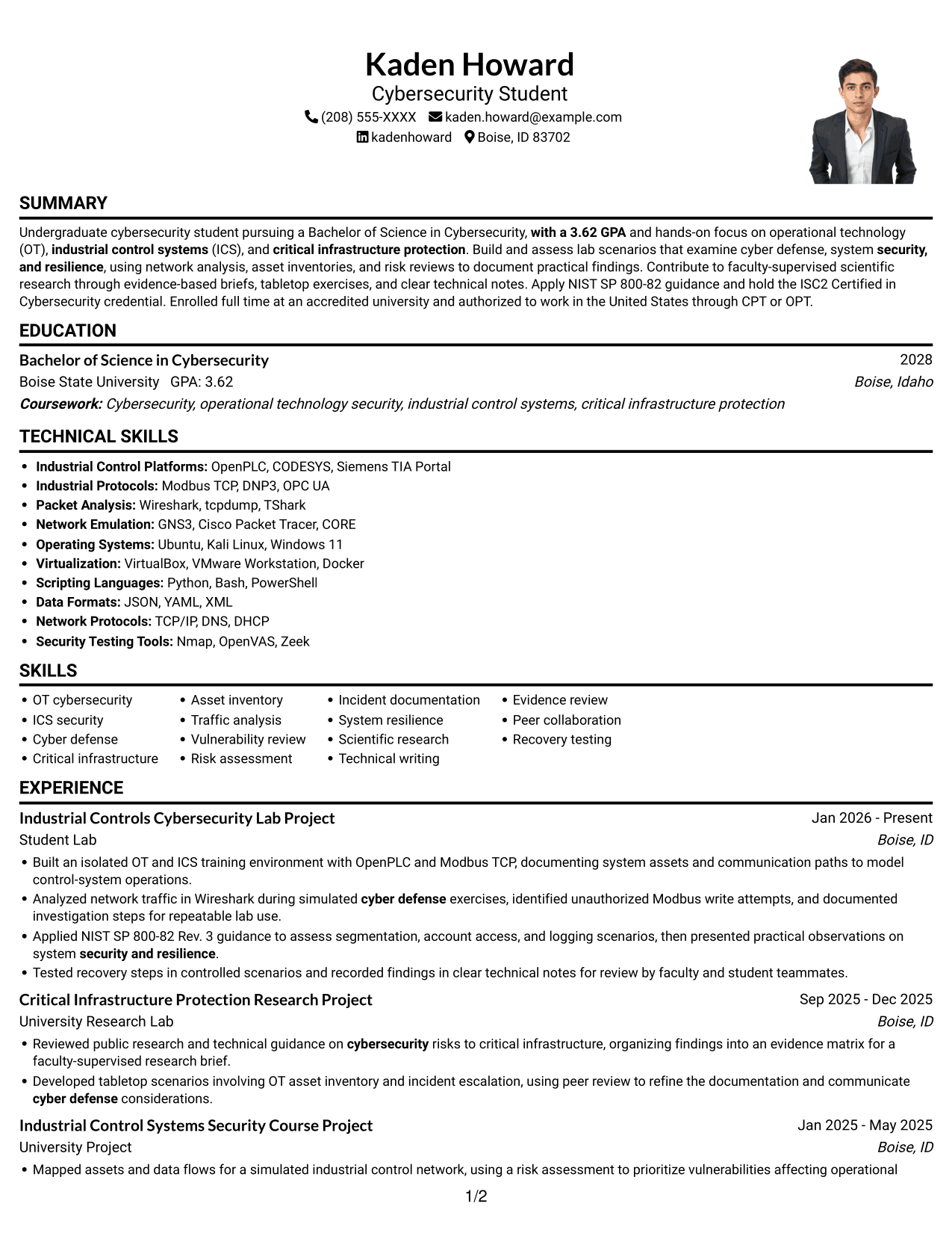 Resume example — page 1
