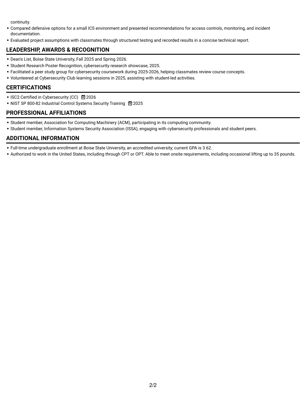 Resume example — page 2