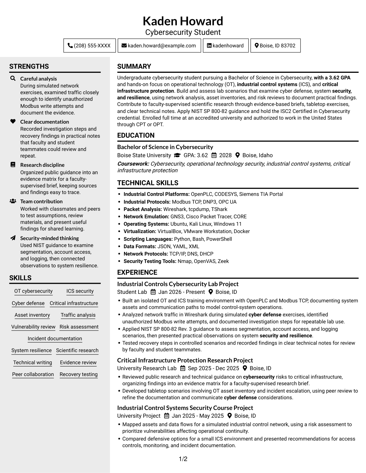 Resume example — page 1