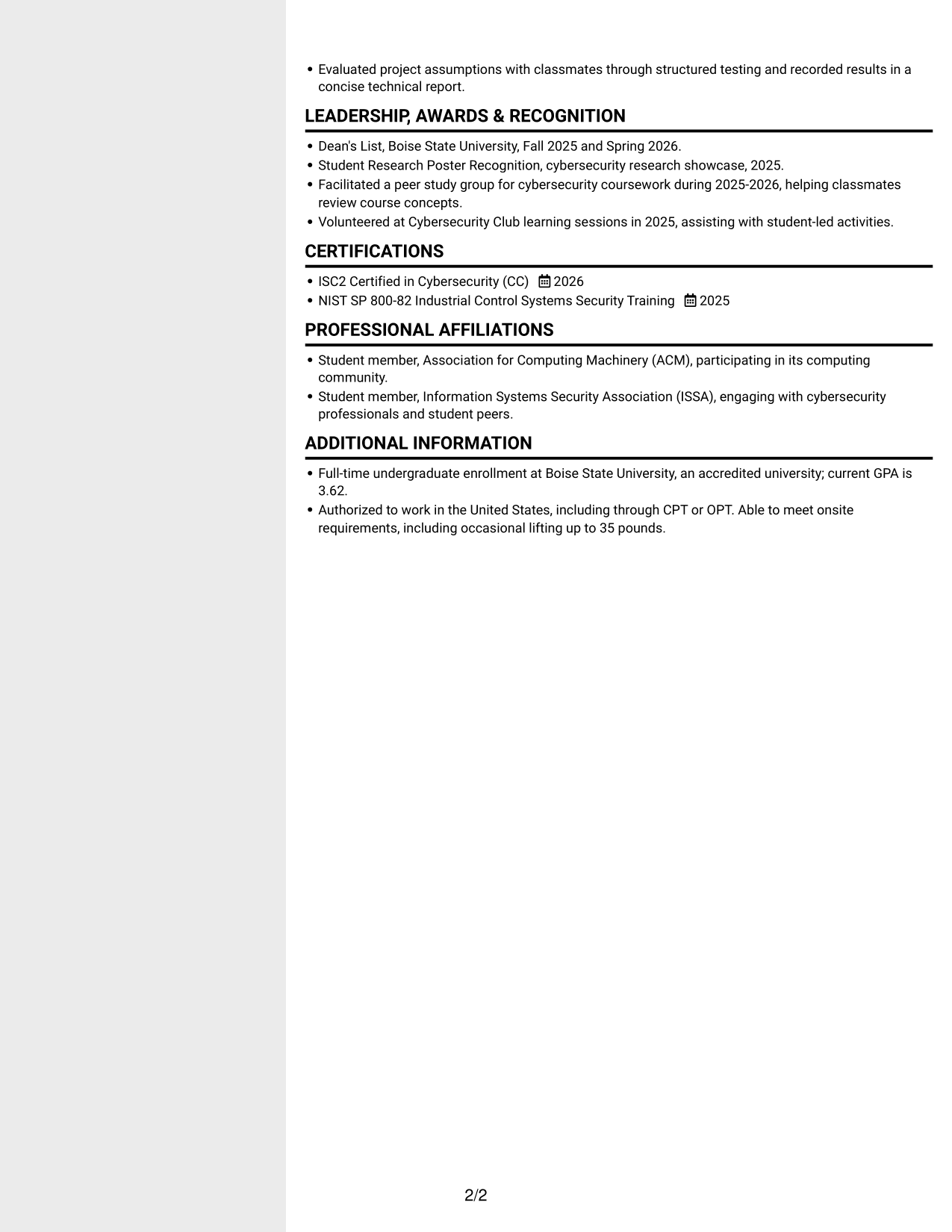 Resume example — page 2
