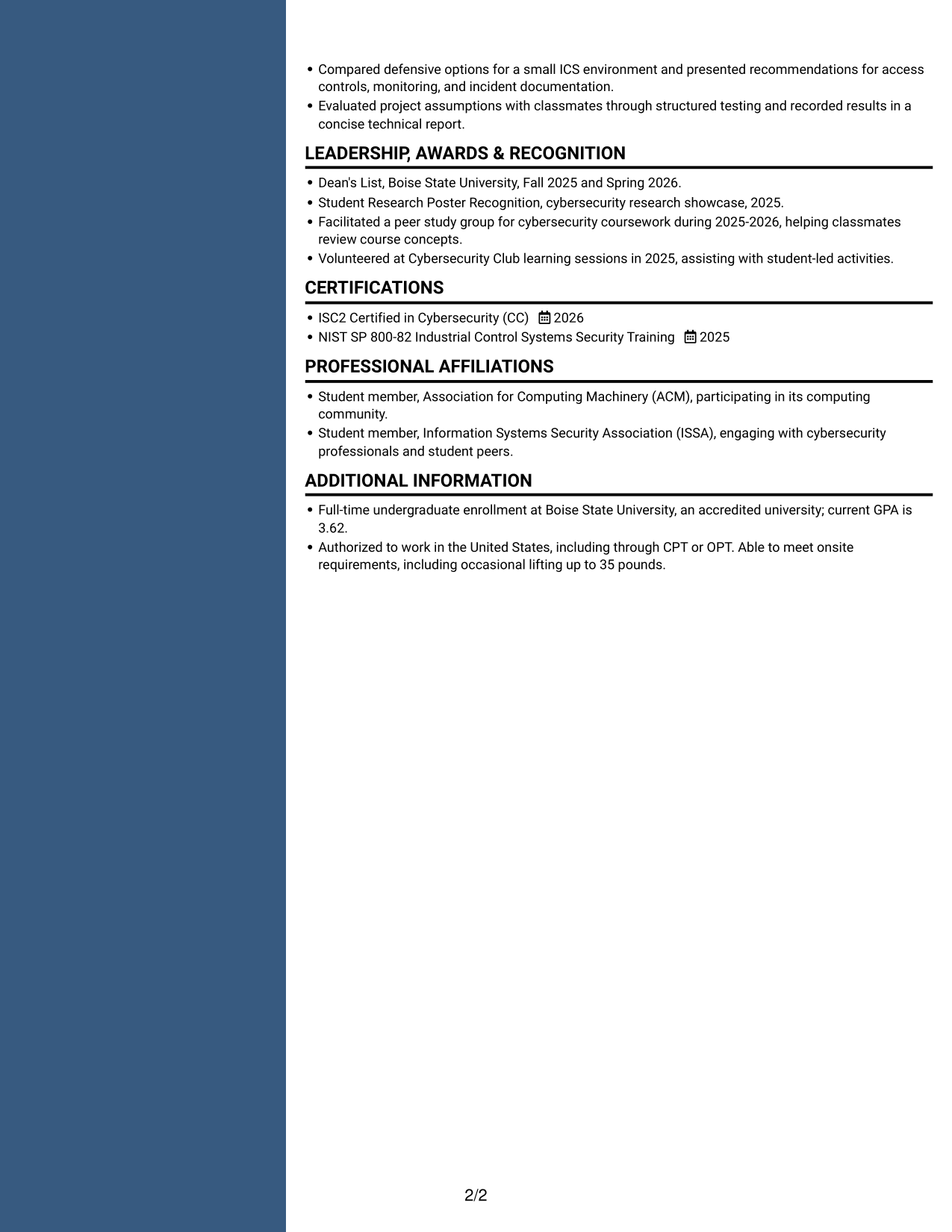 Resume example — page 2