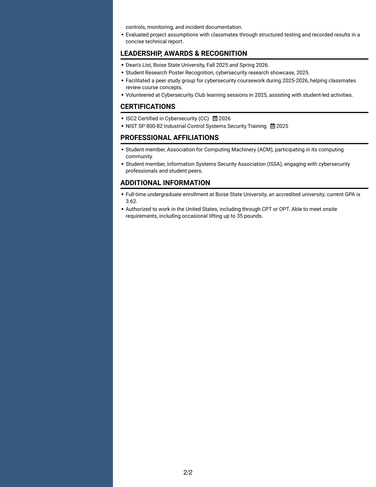 Resume example — page 2