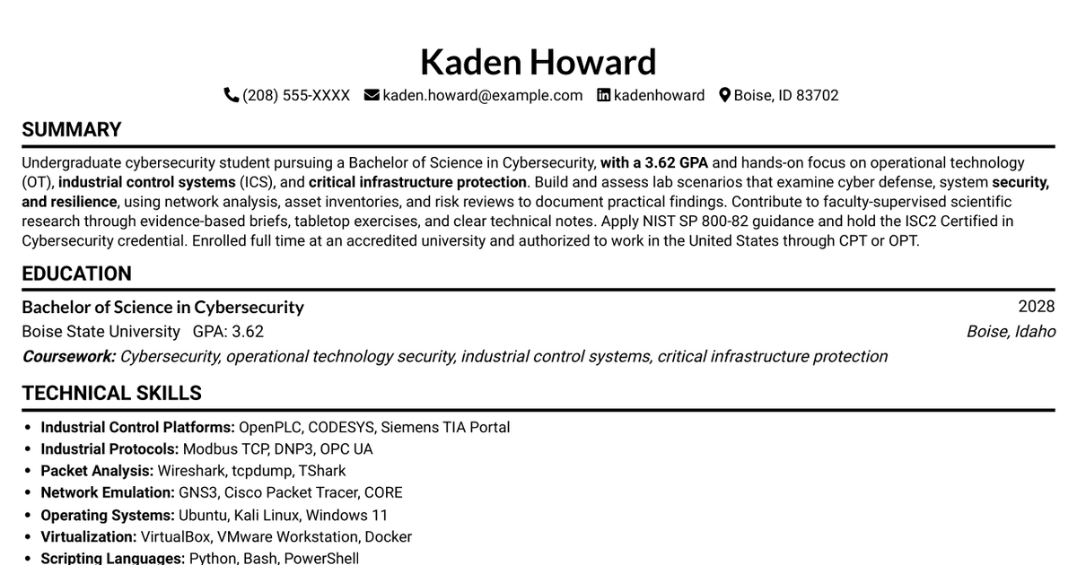 Top 10 Entry-Level Cybersecurity Engineer Resume Examples | Resume in ...