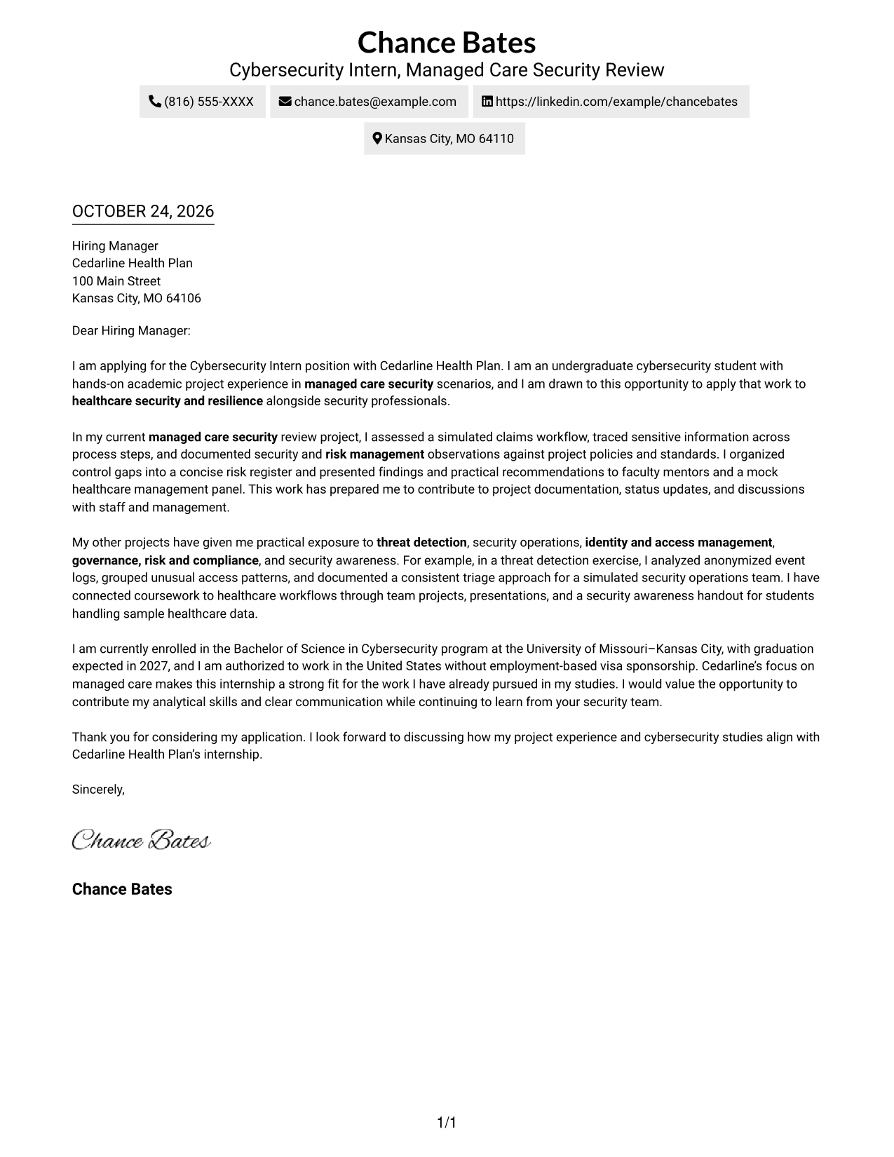Cover letter example — page 1