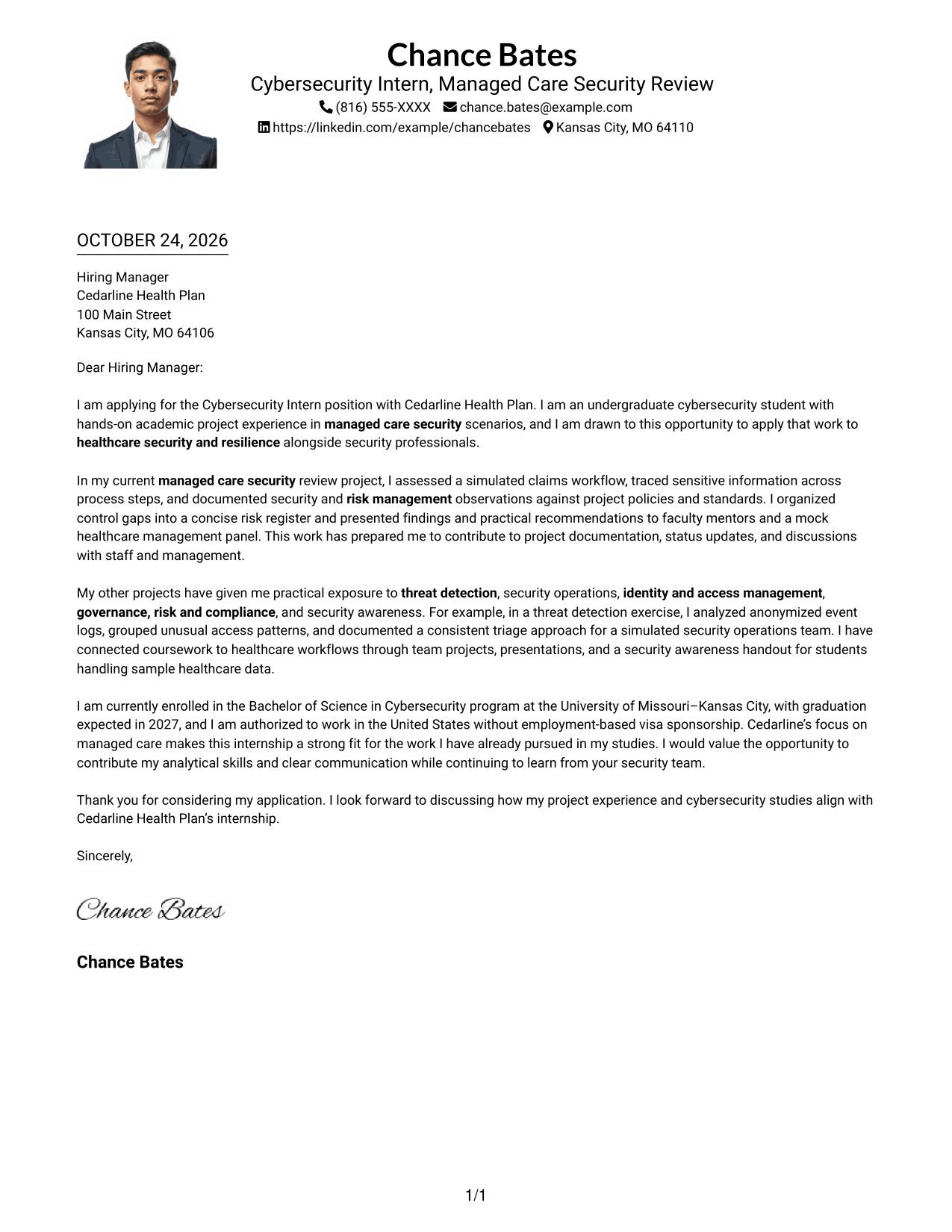 Cover letter example — page 1