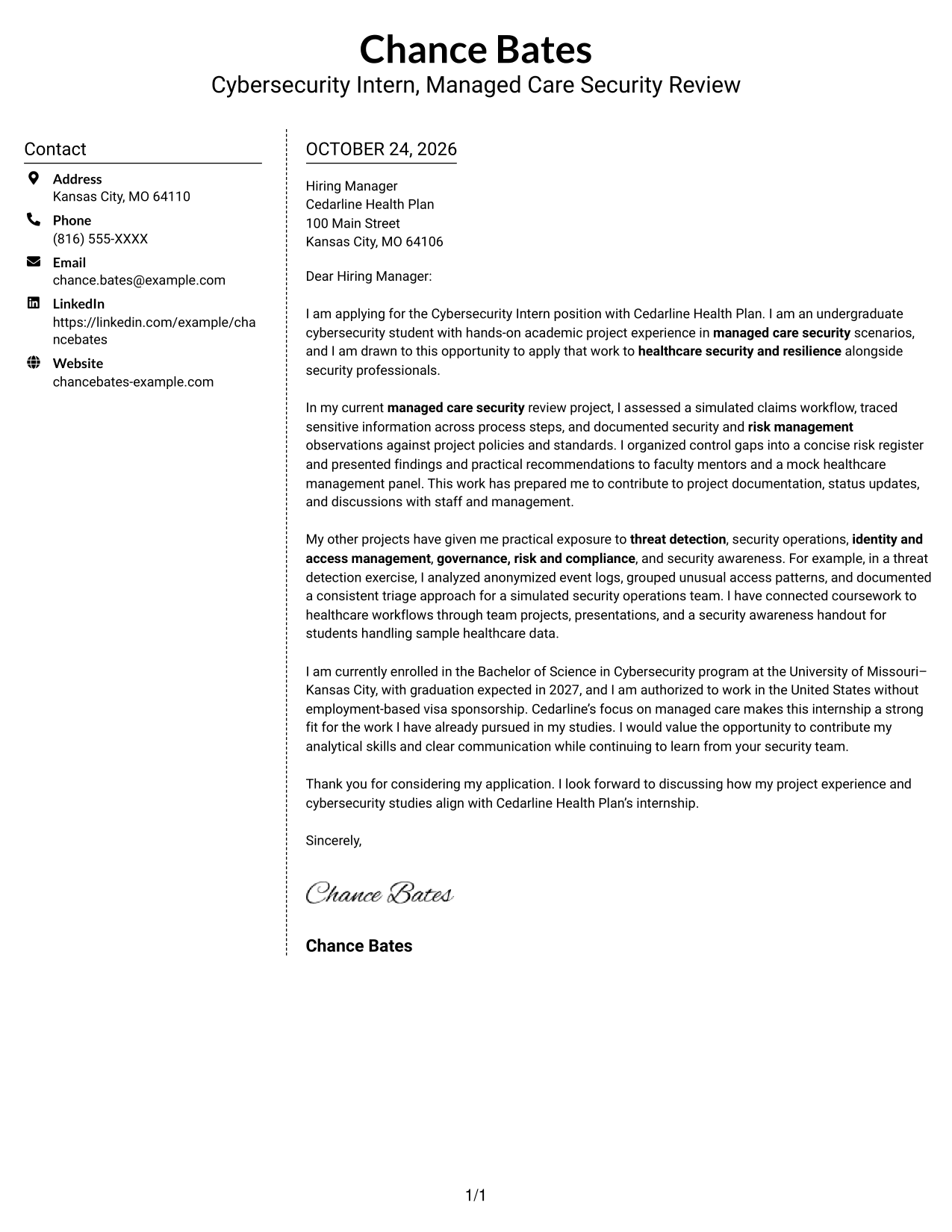 Cover letter example — page 1