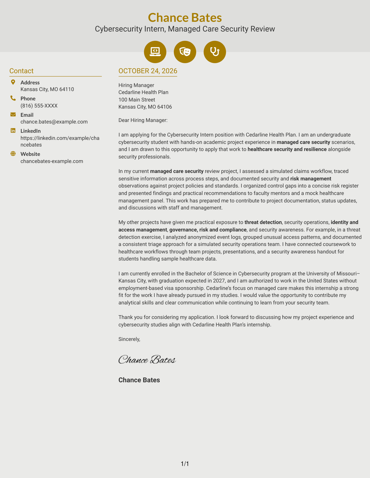 Cover letter example — page 1
