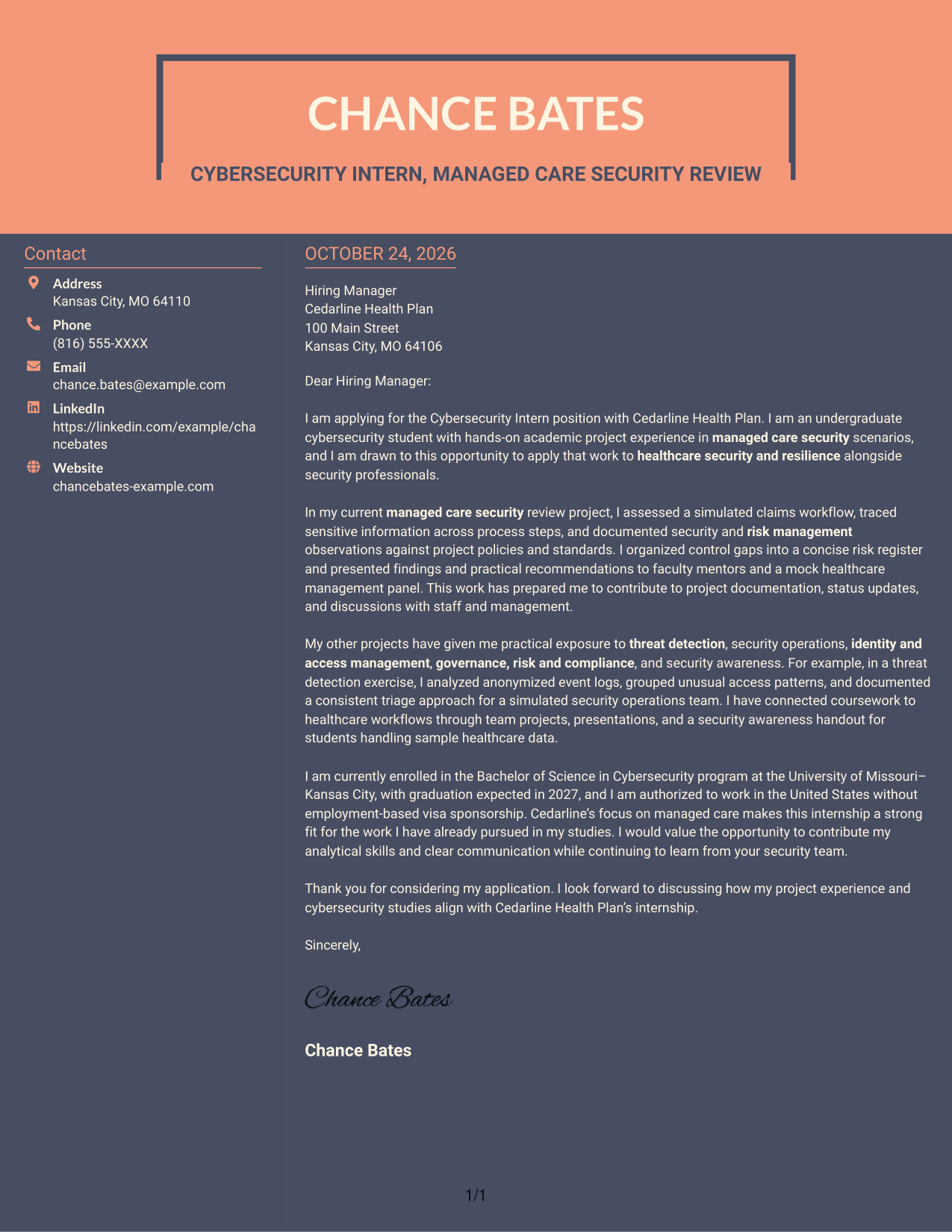 Cover letter example — page 1